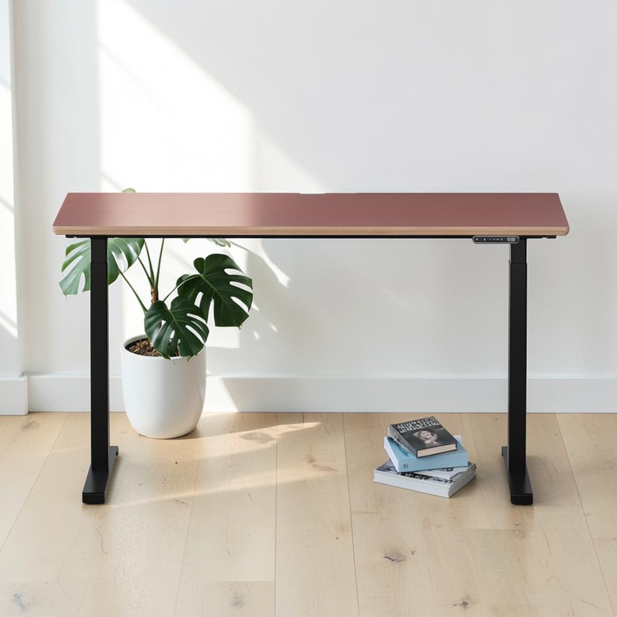 Model 301 | Height Adjustable Desk/Standing Desk (55"x27") | Rosso | Black Legs