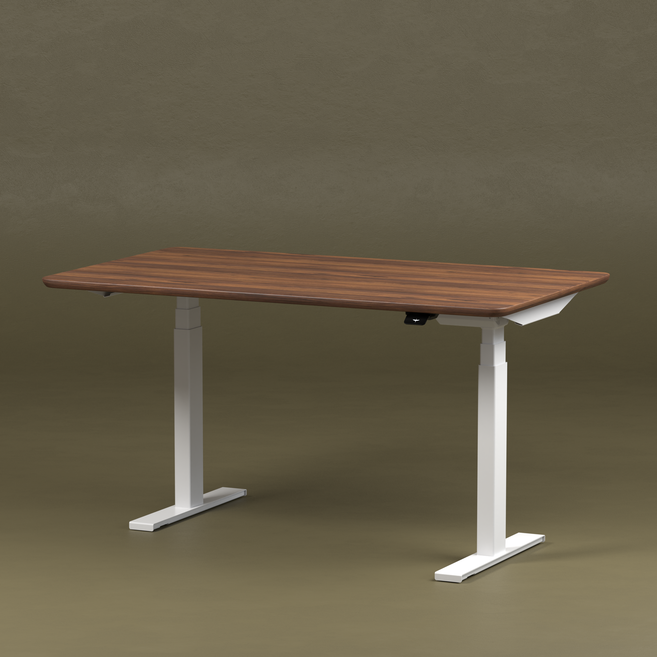 Pelicanwork height adjustable standing desk with walnut wood top and white metal legs