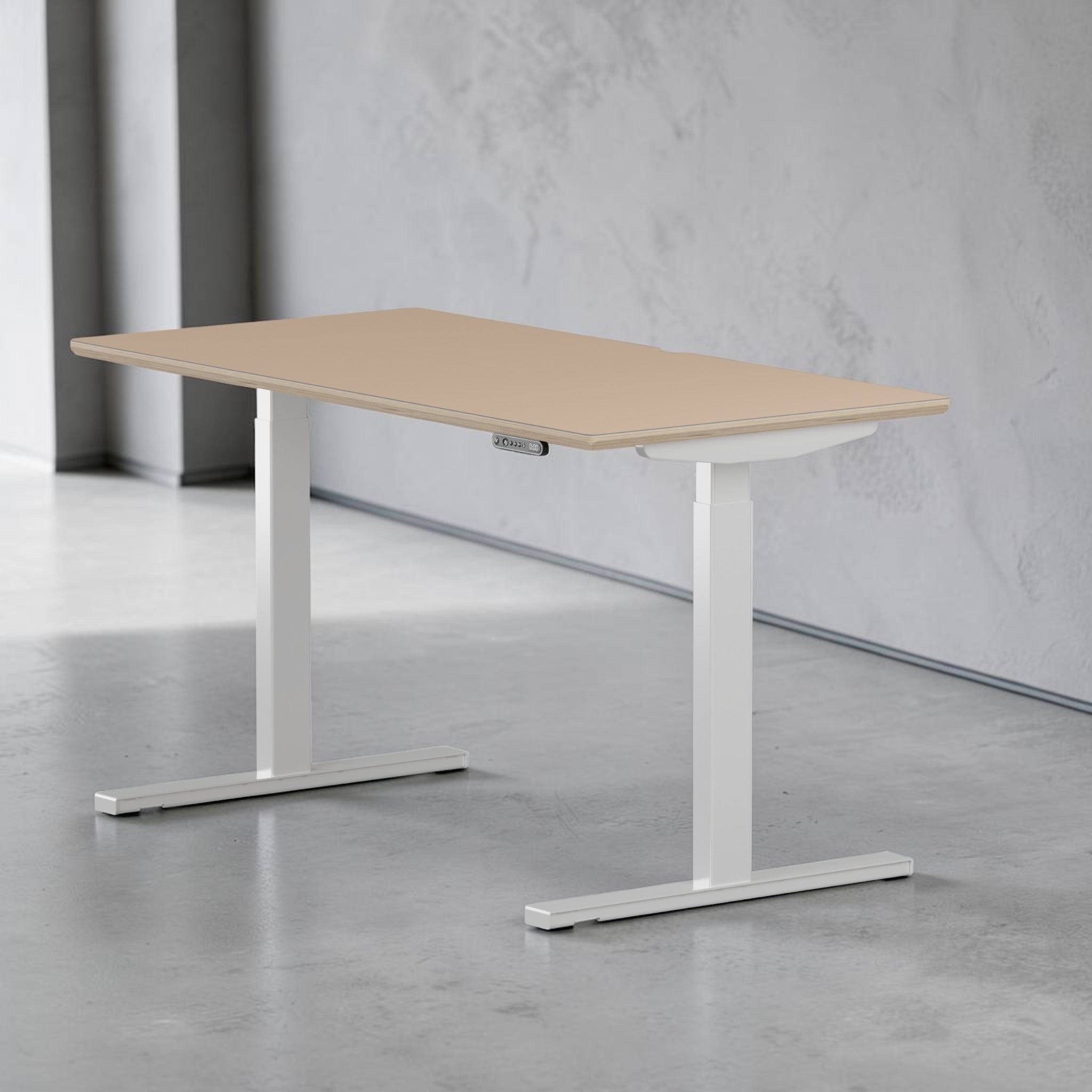 Model 301 | Height Adjustable/Standing Desk (59"x29") | Beige | White Legs
