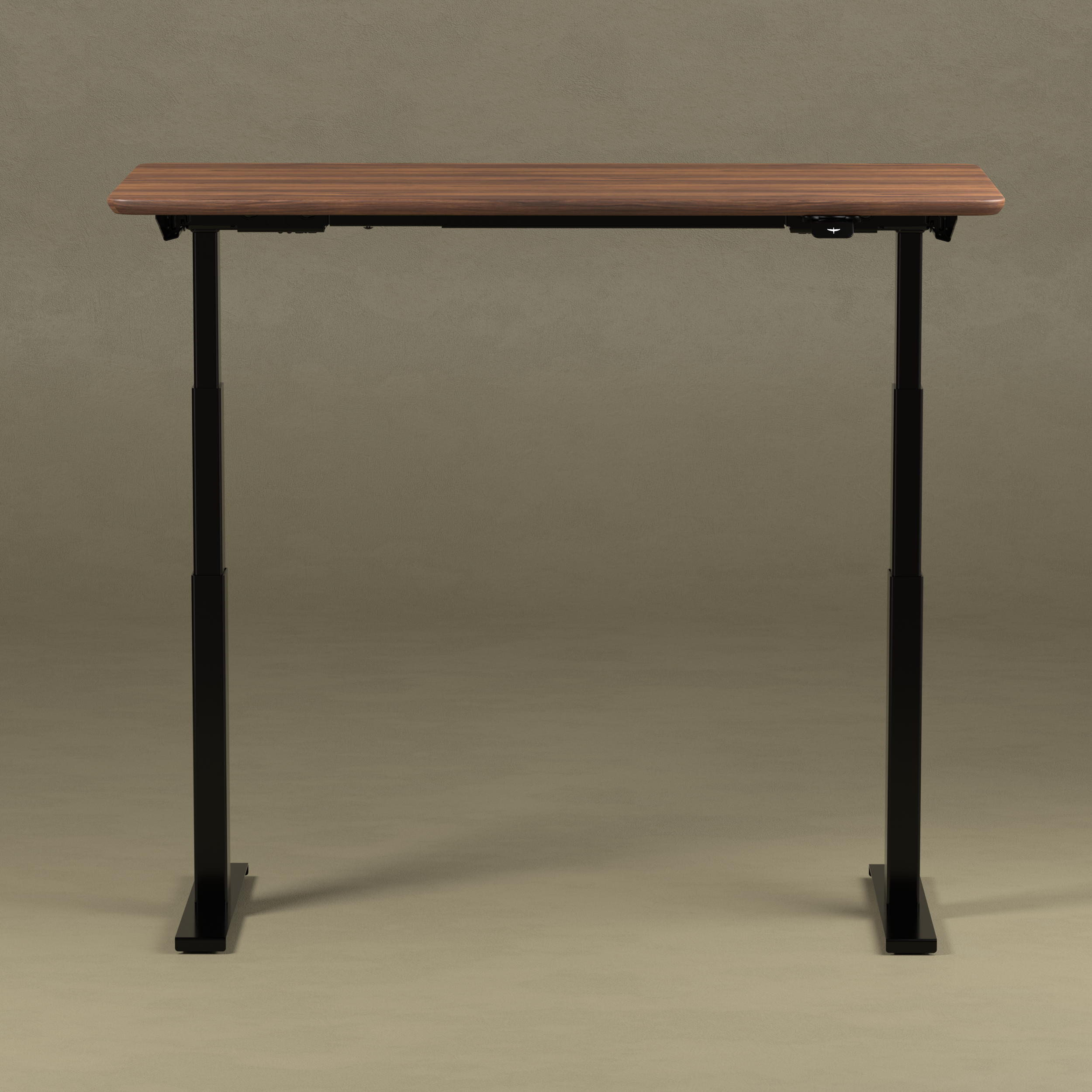 Pelicanwork height adjustable standing desk with walnut wood top and black frame