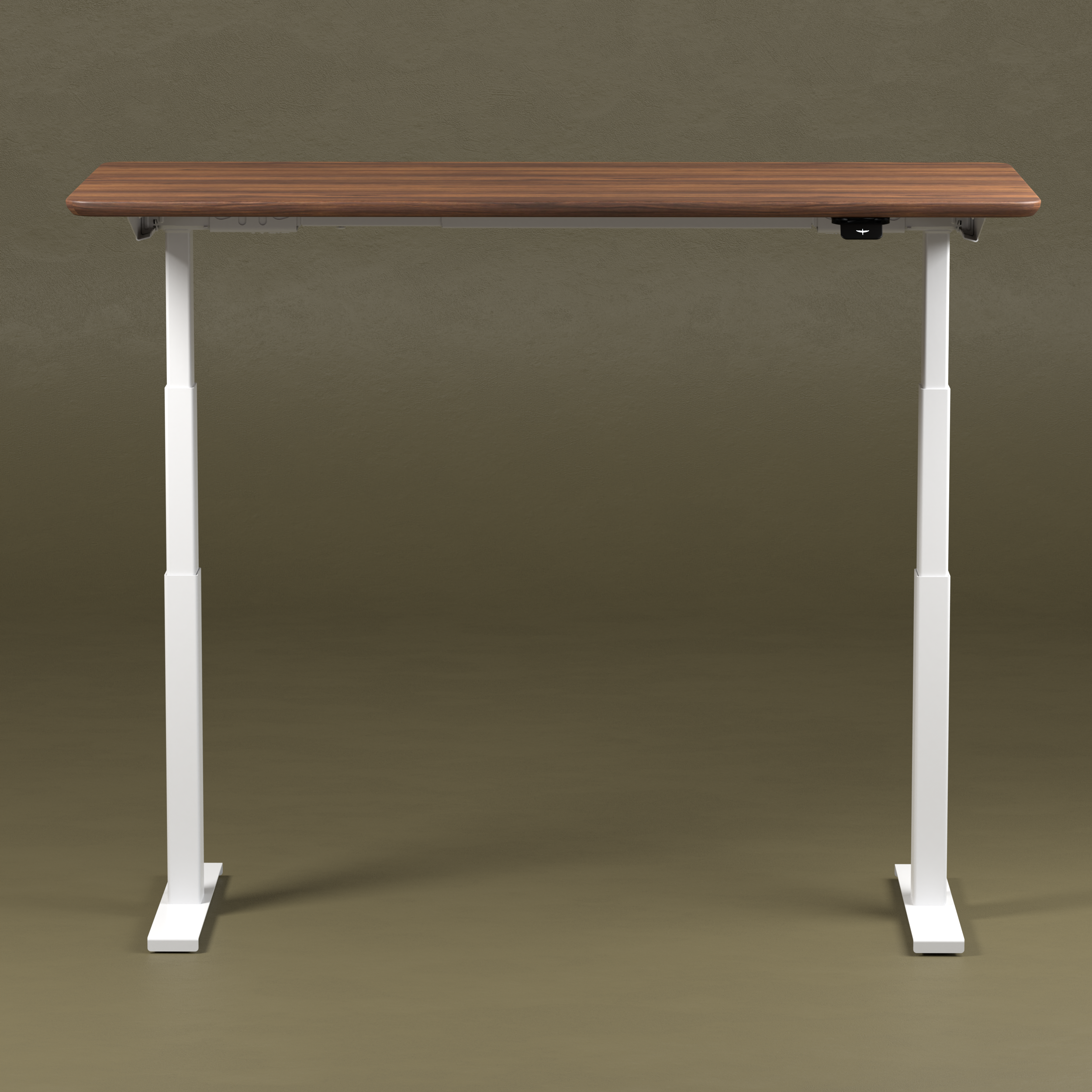 height adjustable standing desk with walnut top and white frame, modern ergonomic office desk