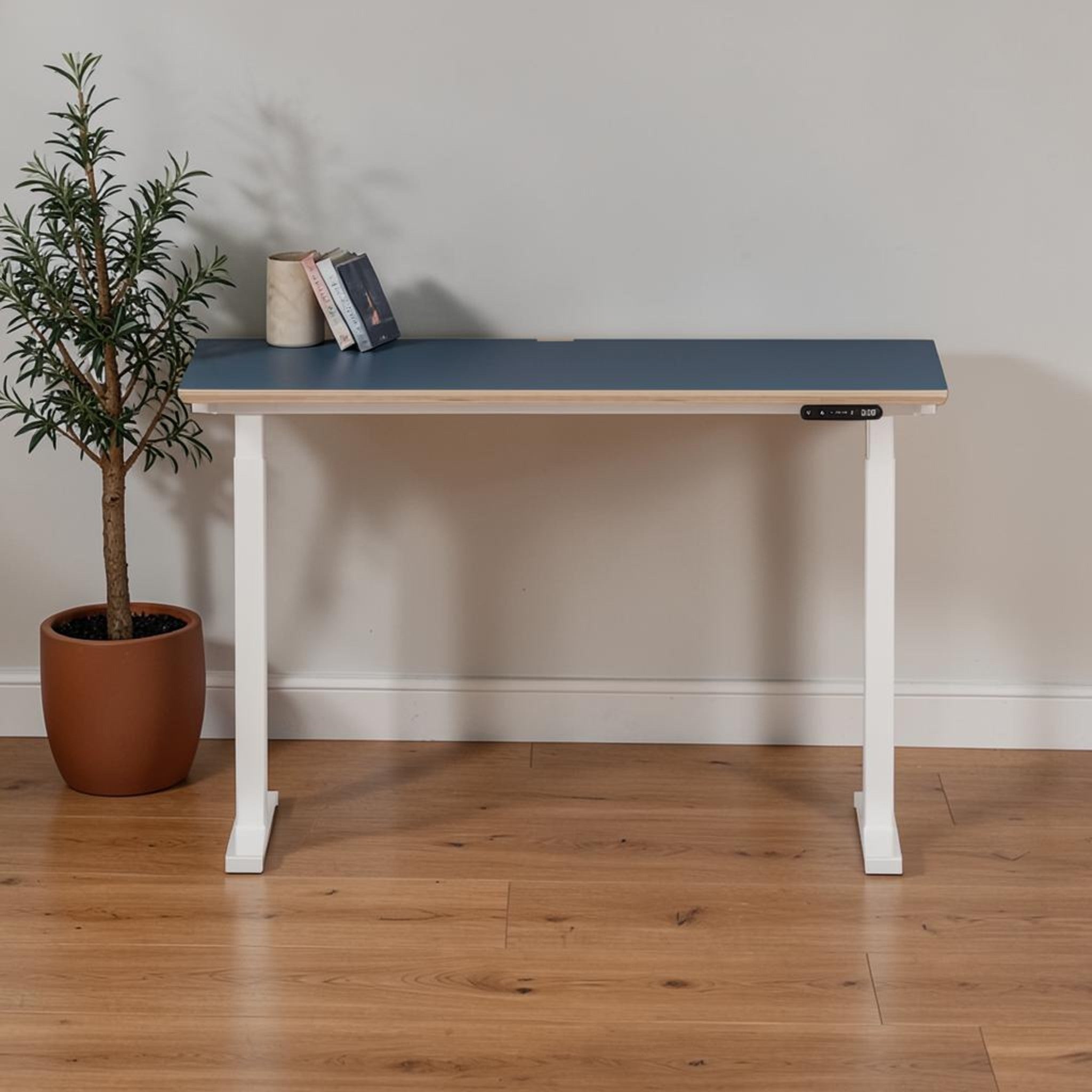 Model 301 | Height Adjustable Desk/Standing Desk (48"x24") | Yale Blue | White Legs