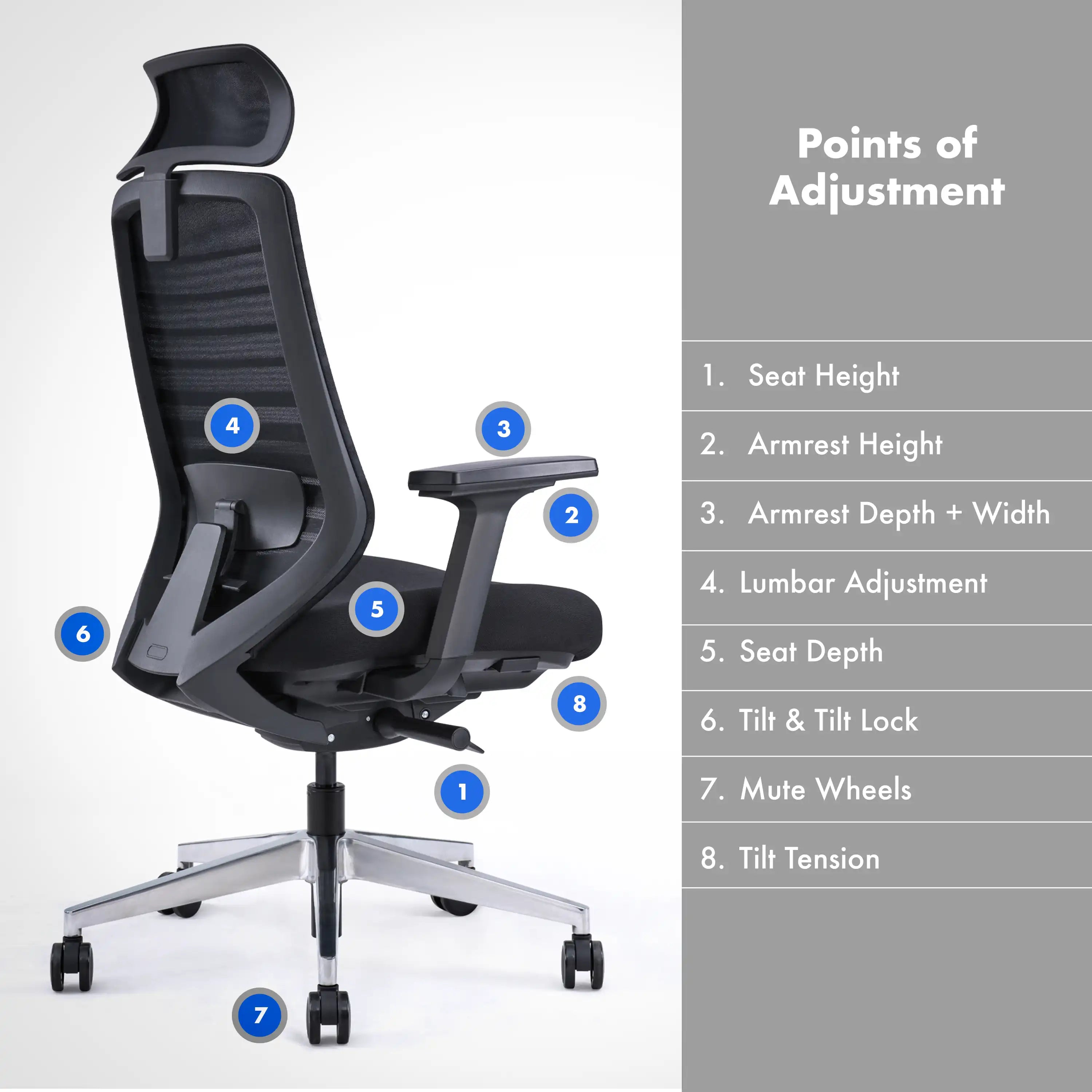 Model 11 Ergonomic Office Chair | Grey | Metal Base