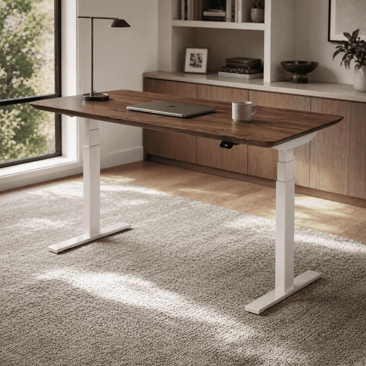 Model 304 Pro Electric Standing Desk | Walnut Wood | 60 x 30 in | White Legs
