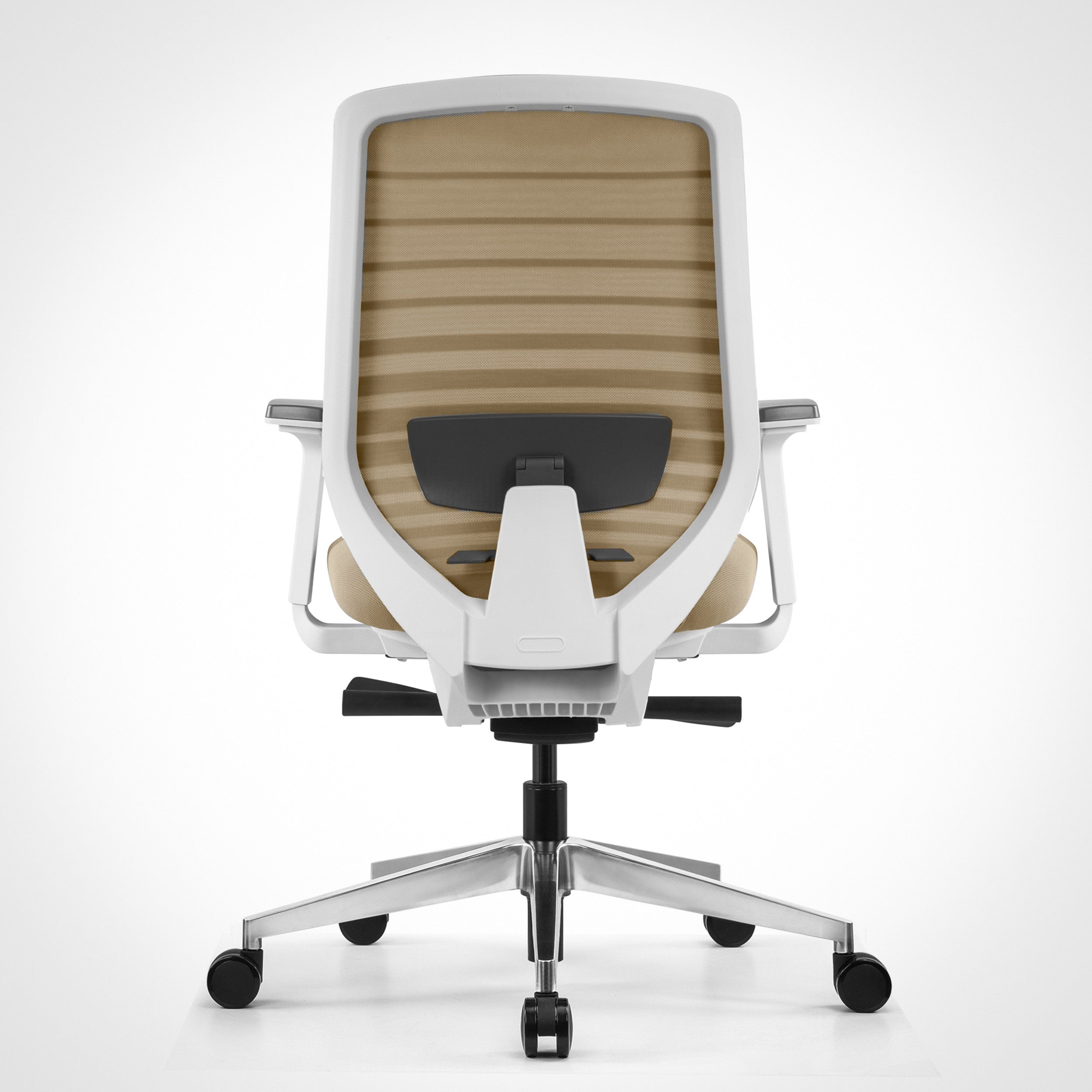Pelicanwork Model 11 W beige ergonomic office chair with lumbar support and white frame