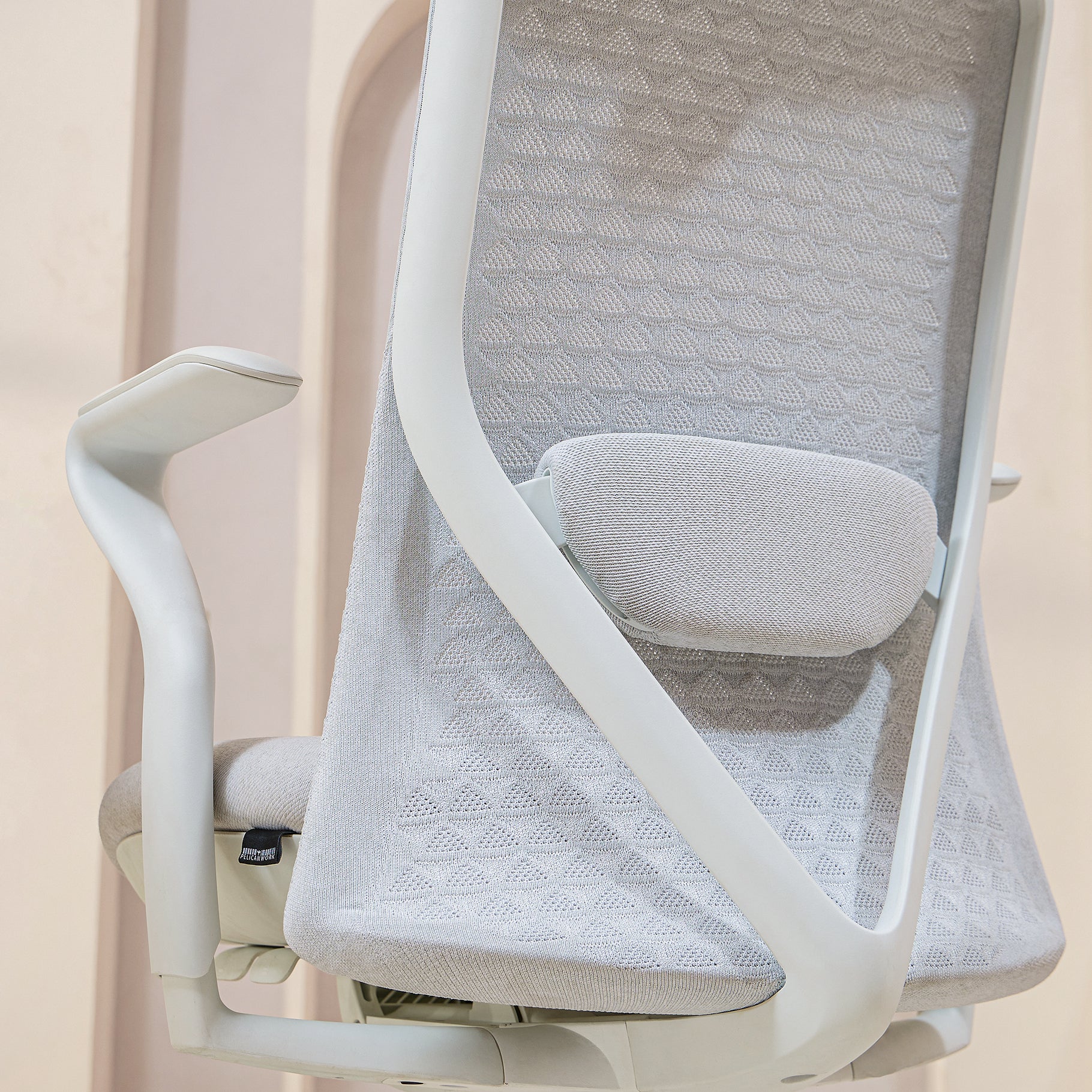 Model 92 ergonomic office chair in ivory color with lumbar support and mesh backrest
