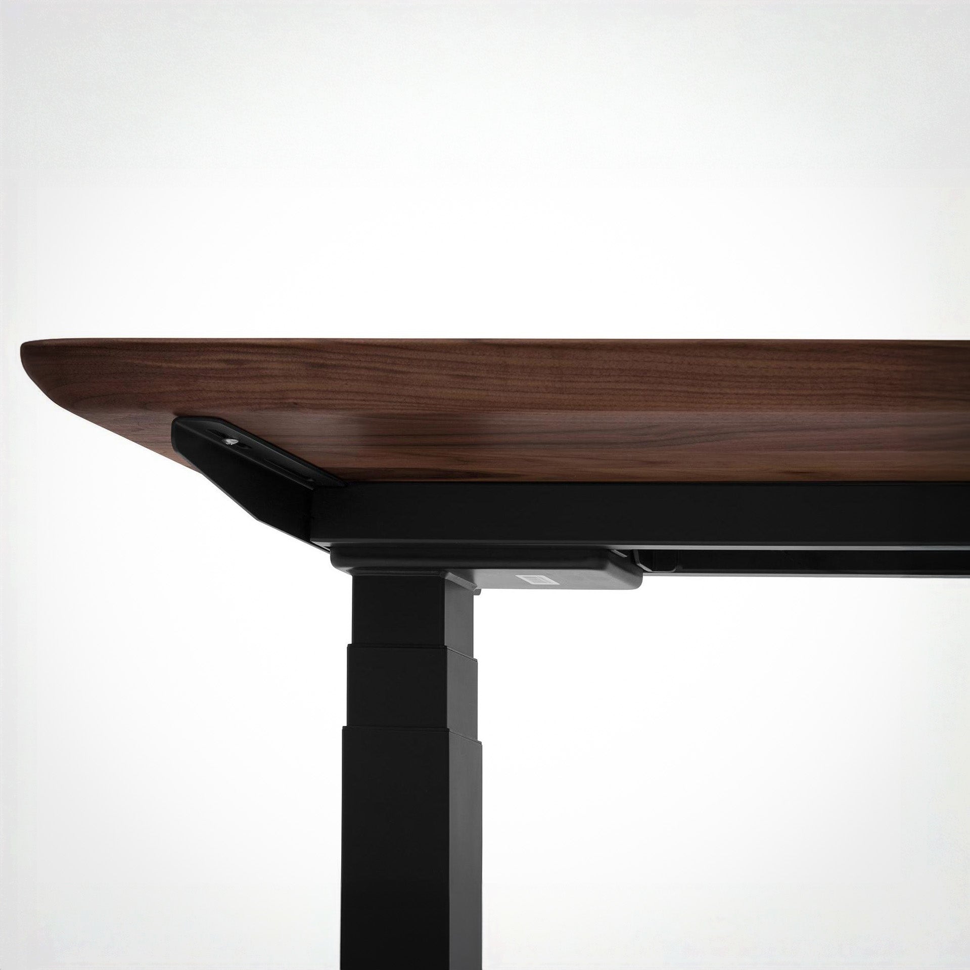 Pelicanwork height adjustable standing desk with black legs and walnut tabletop
