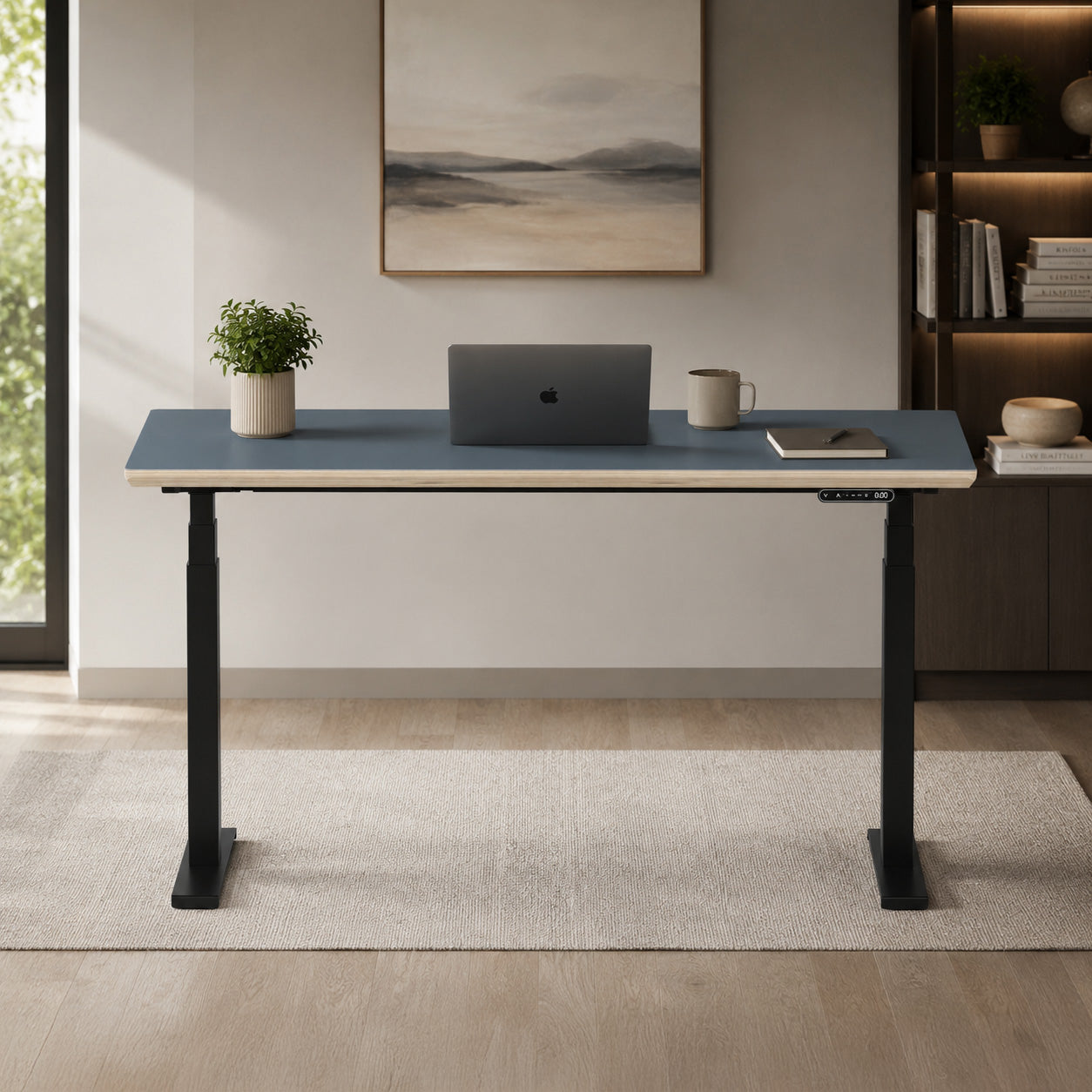 Model 301 Electric Standing Desk | Yale Blue | 55 x 27 in | Black Legs