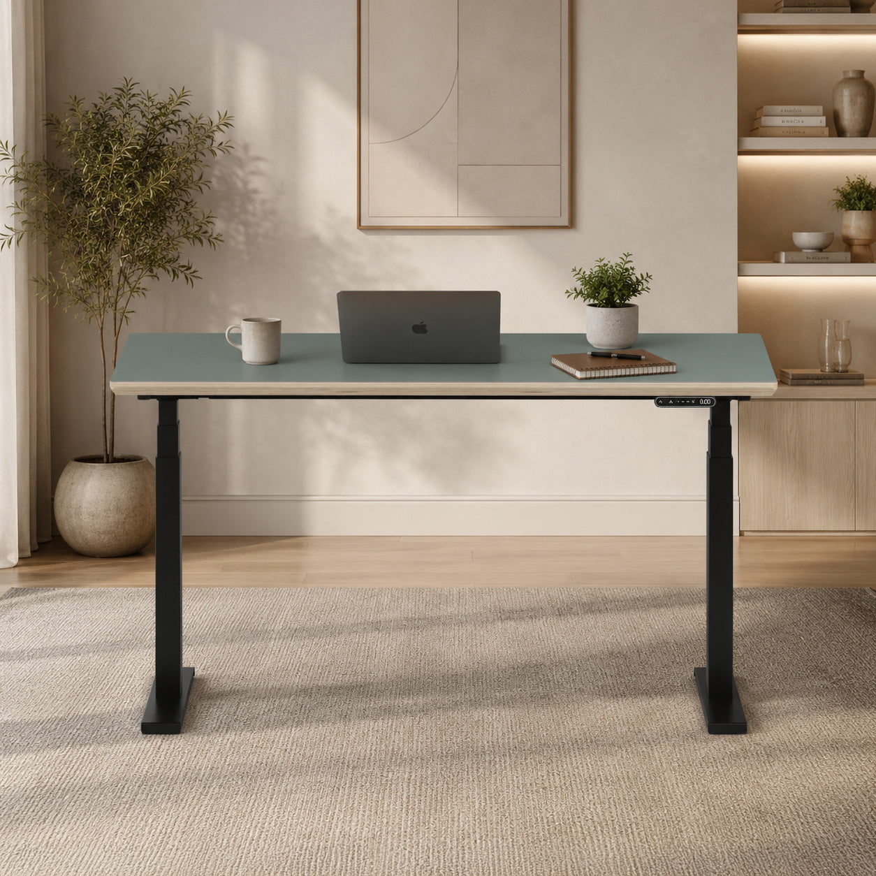 Model 301 Electric Standing Desk | Moss Green | 55 x 27 in | Black Legs