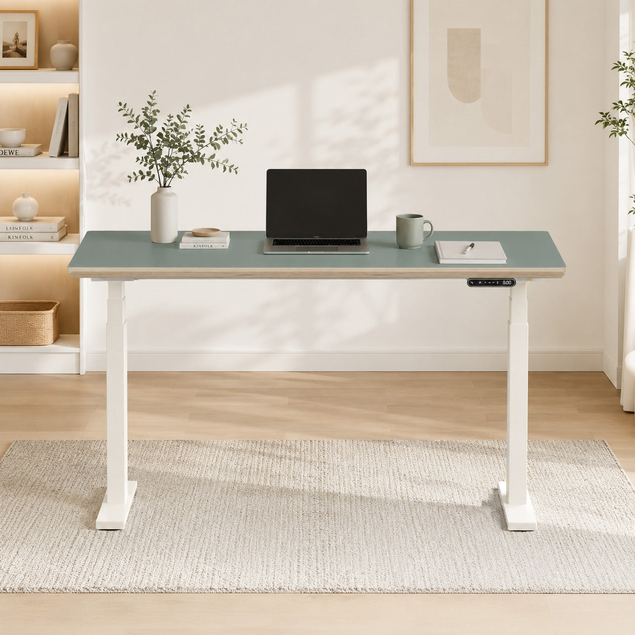 Model 301 Electric Standing Desk | Moss Green | 55 x 27 in | White Legs