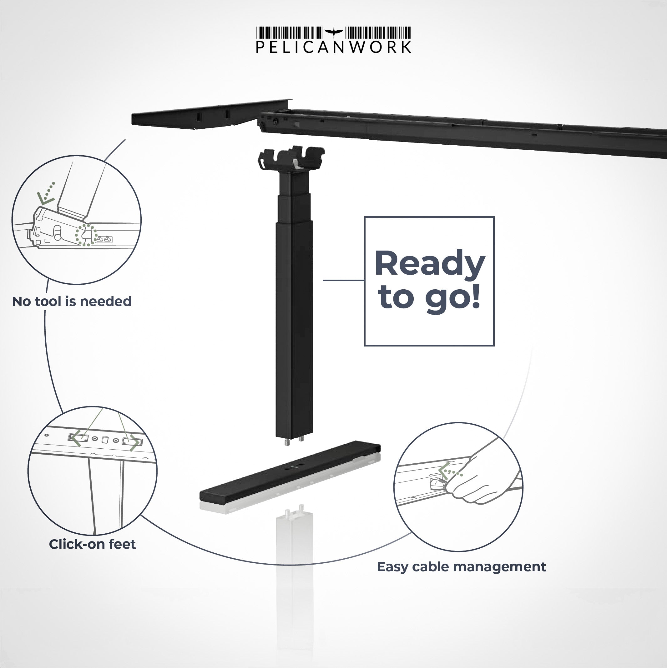 Model 301 | Height Adjustable Desk/Standing Desk (55"x27") | Beige | Black Legs