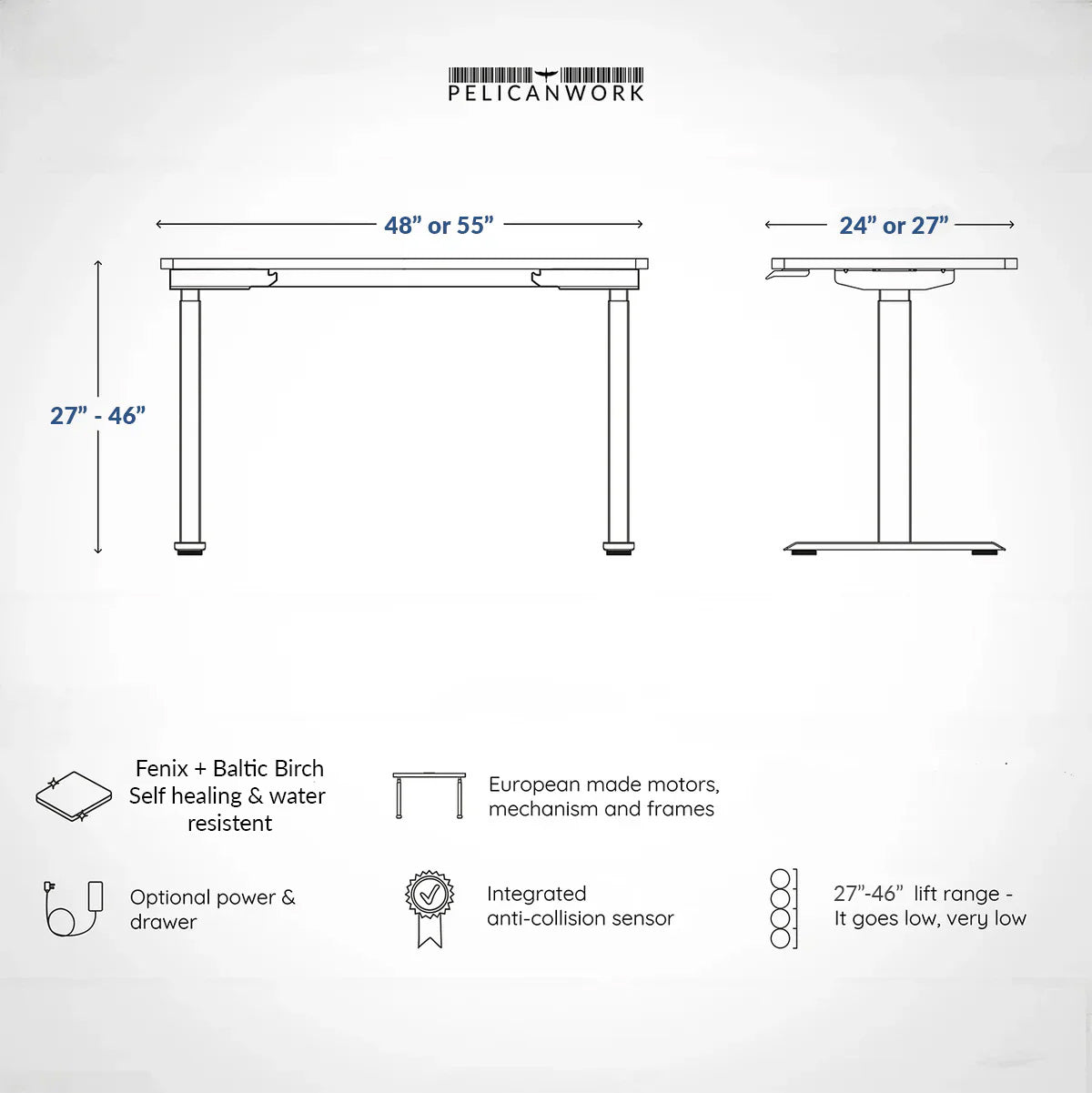 Model 301 | Height Adjustable Desk/Standing Desk (55"x27") | Beige | Black Legs
