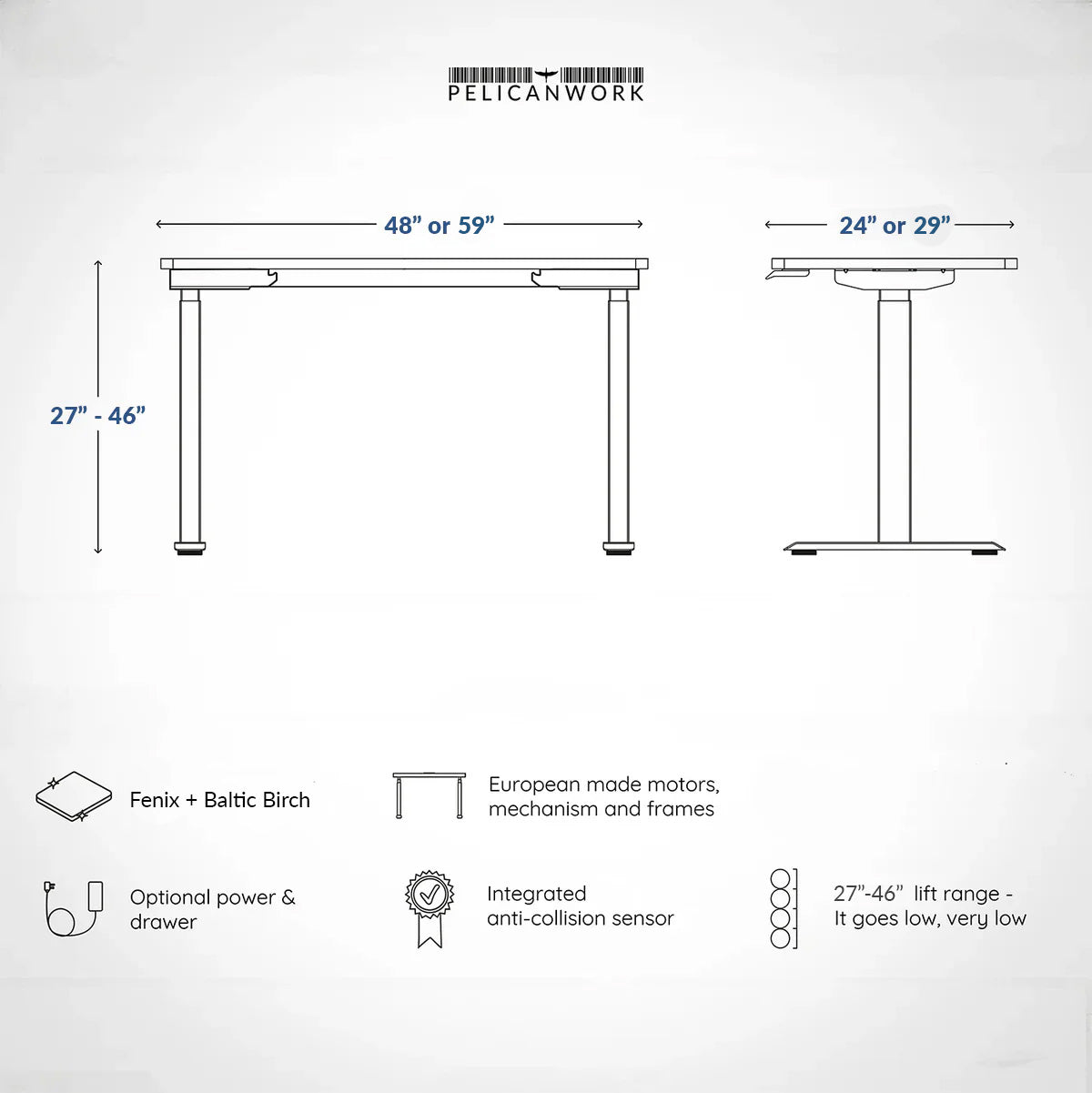 Model 301 | Height Adjustable Desk/Standing Desk (48"x24") | Rosso | Black Legs