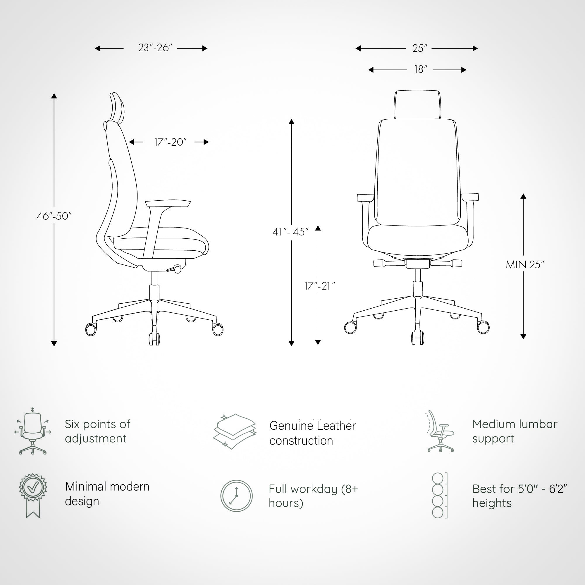 Model 77 Ergonomic Office Chair - Genuine Leather Onyx