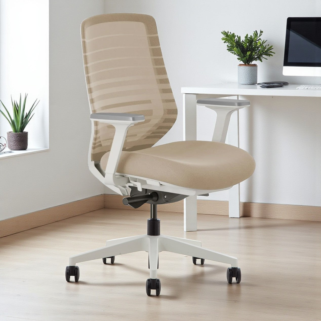 Pelicanwork N8 beige ergonomic office chair with mesh backrest in modern workspace