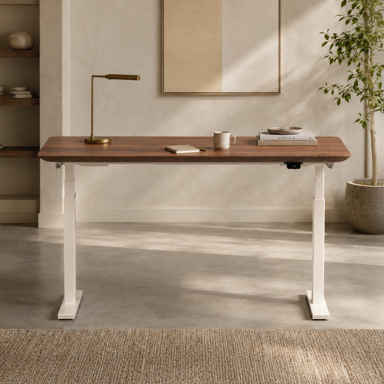 Model 304 Pro Electric Standing Desk | Walnut Wood | 60 x 30 in | White Legs