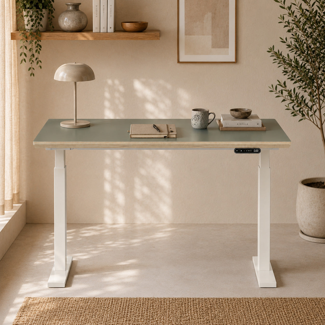 Model 301 Electric Standing Desk | Moss Green | 48 x 24 in | White Legs