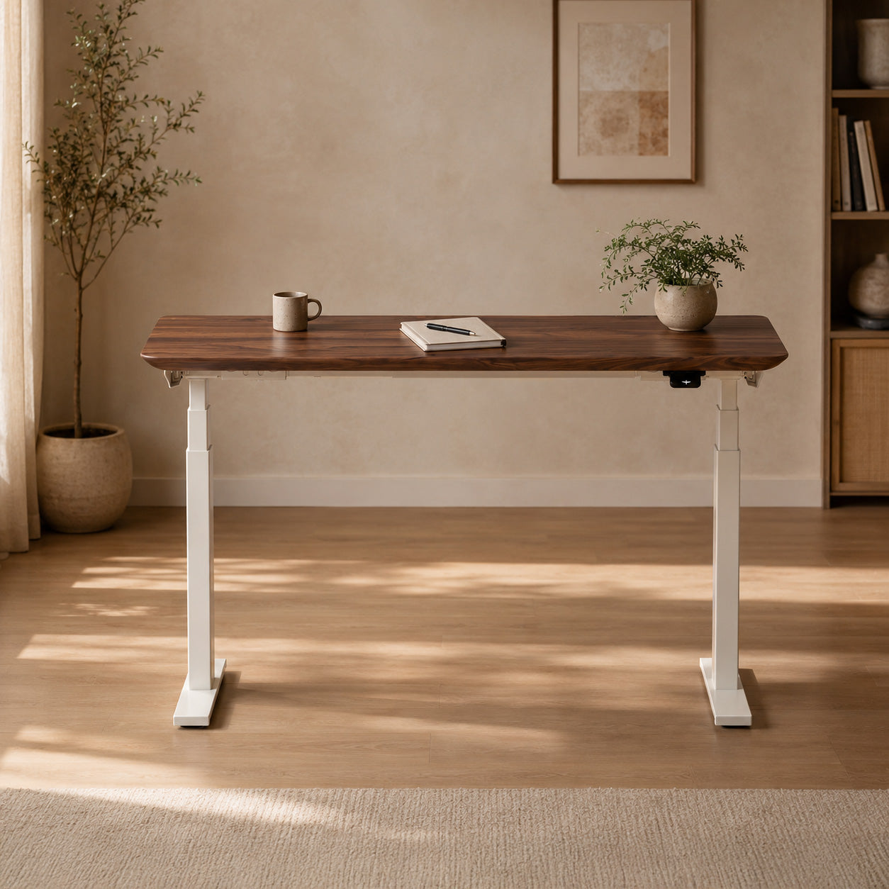 Model 304 Pro Electric Standing Desk | Walnut Wood | 55 x 28 in | White Legs