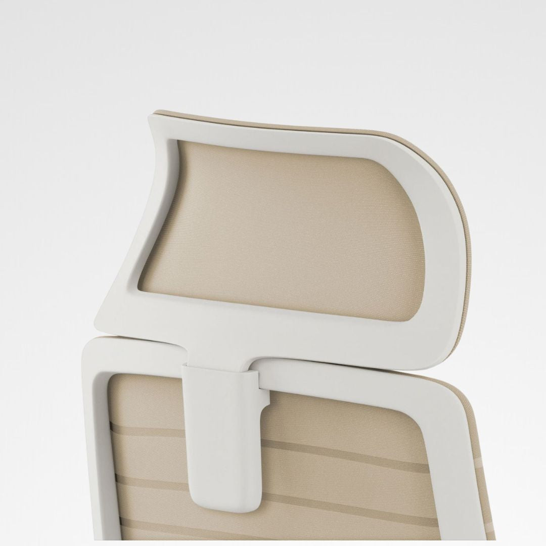 Sand color ergonomic office chair headrest with modern mesh design