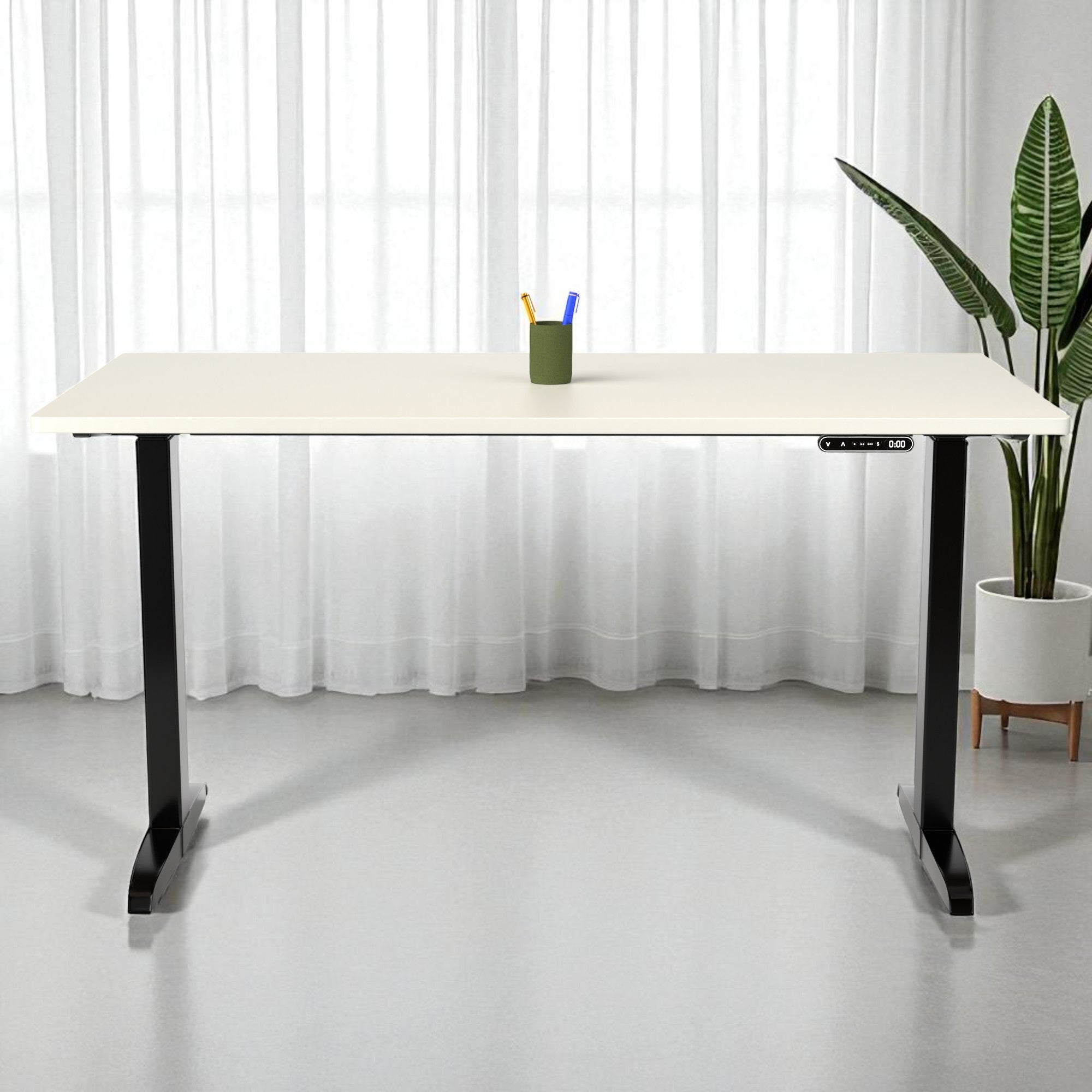Model 301 | Everyday Electric Sit-Stand Desk (55"x27") | White | Black Legs