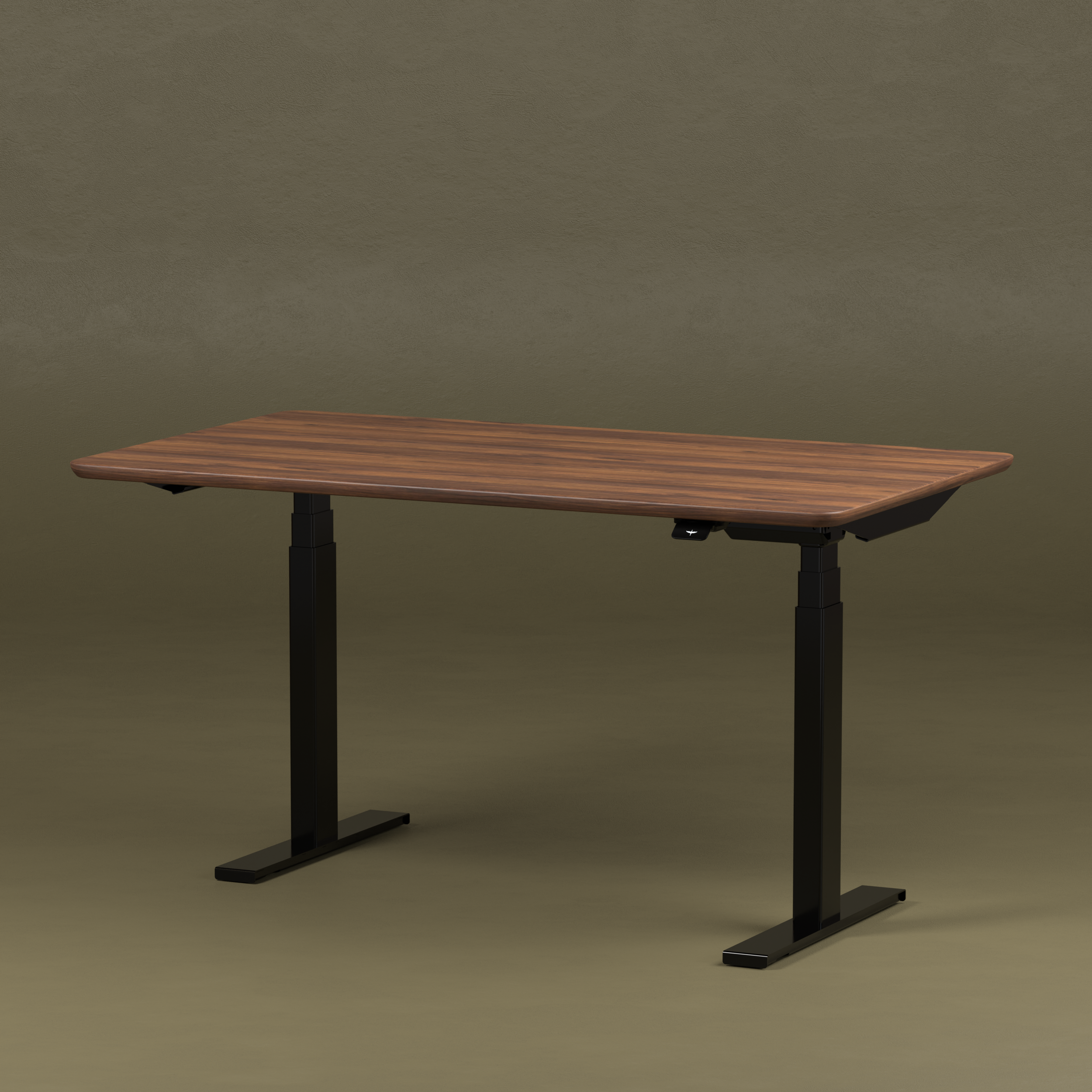 Pelicanwork walnut standing desk with black adjustable legs, ergonomic office desk