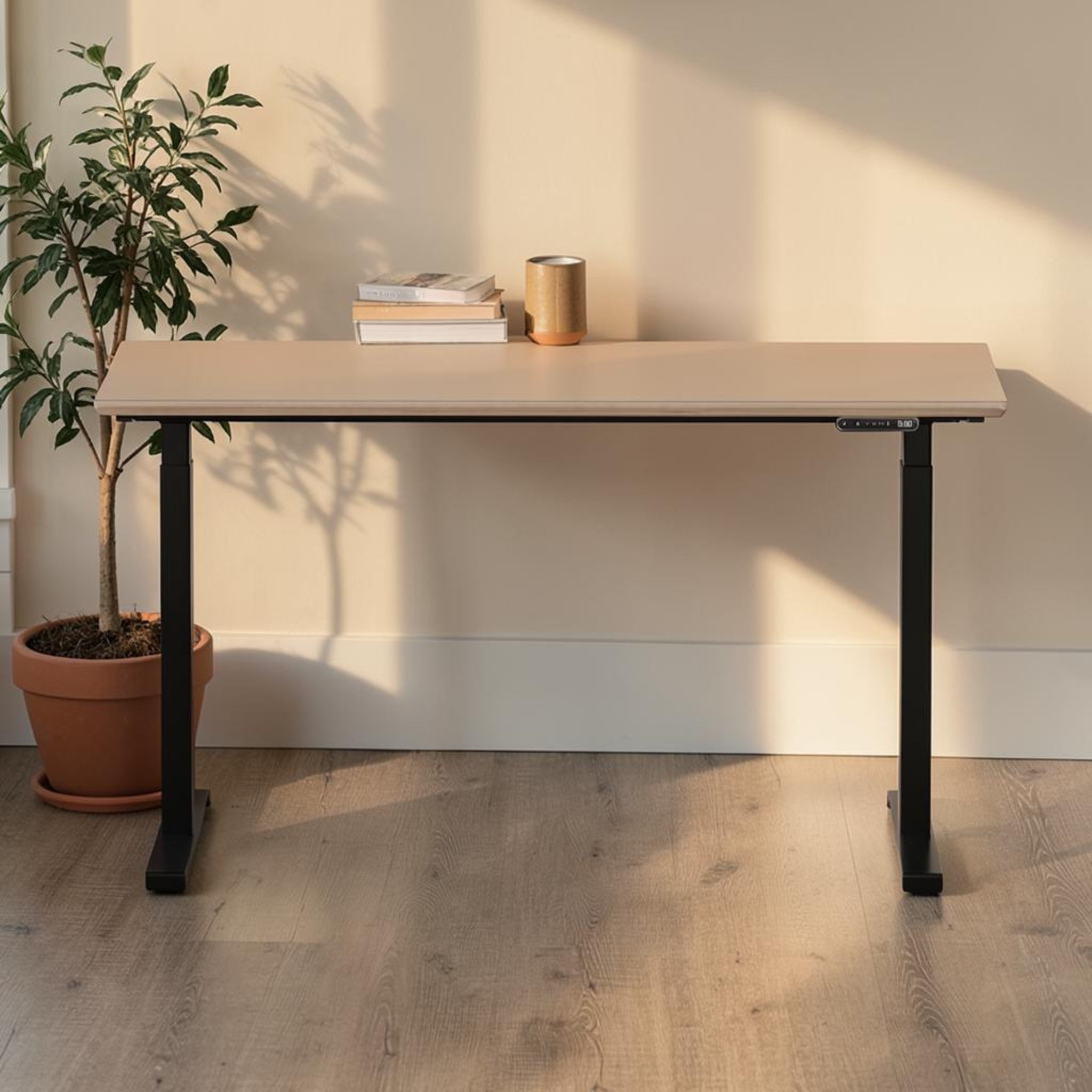 Model 301 | Height Adjustable Desk/Standing Desk (59"x29")  | Beige | Black Legs