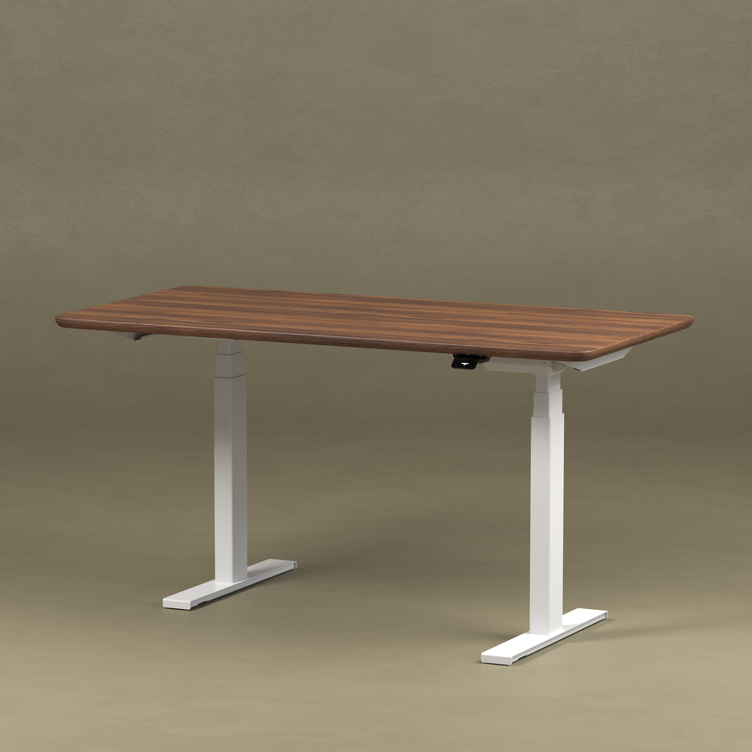 Pelicanwork height adjustable standing desk with walnut wood top and white frame