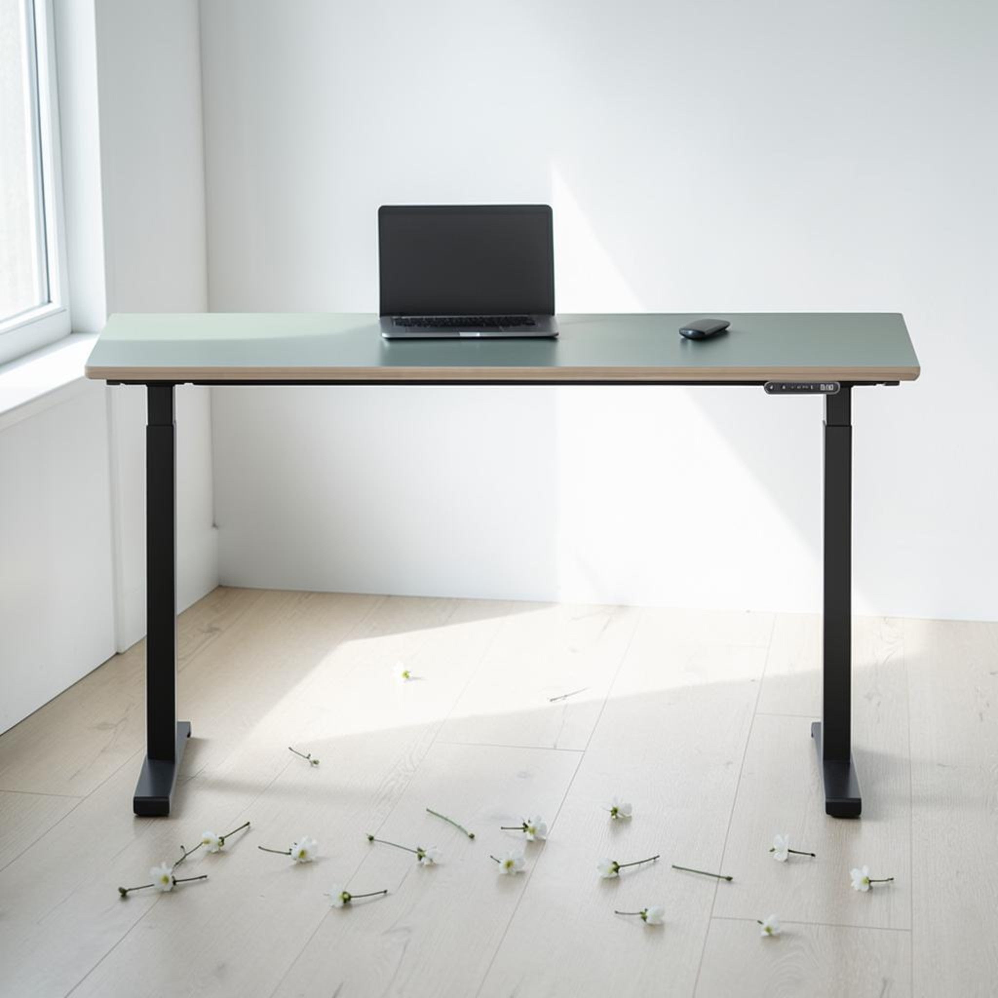 Model 301 | Height Adjustable Desk/Standing Desk (59"x29") | Moss Green | Black Legs