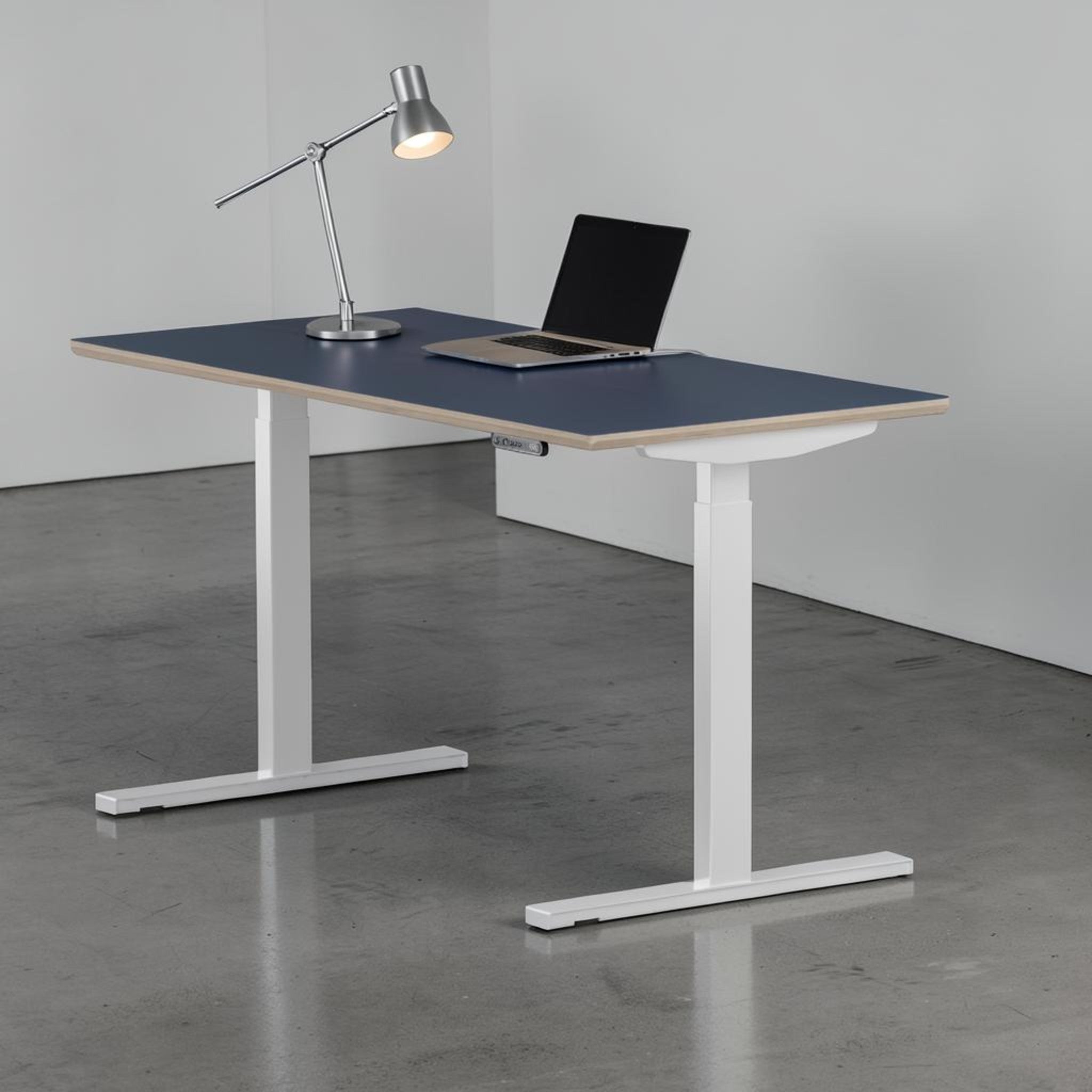 Model 301 | Height Adjustable Desk/Standing Desk (55"x27") | Yale Blue | White Legs