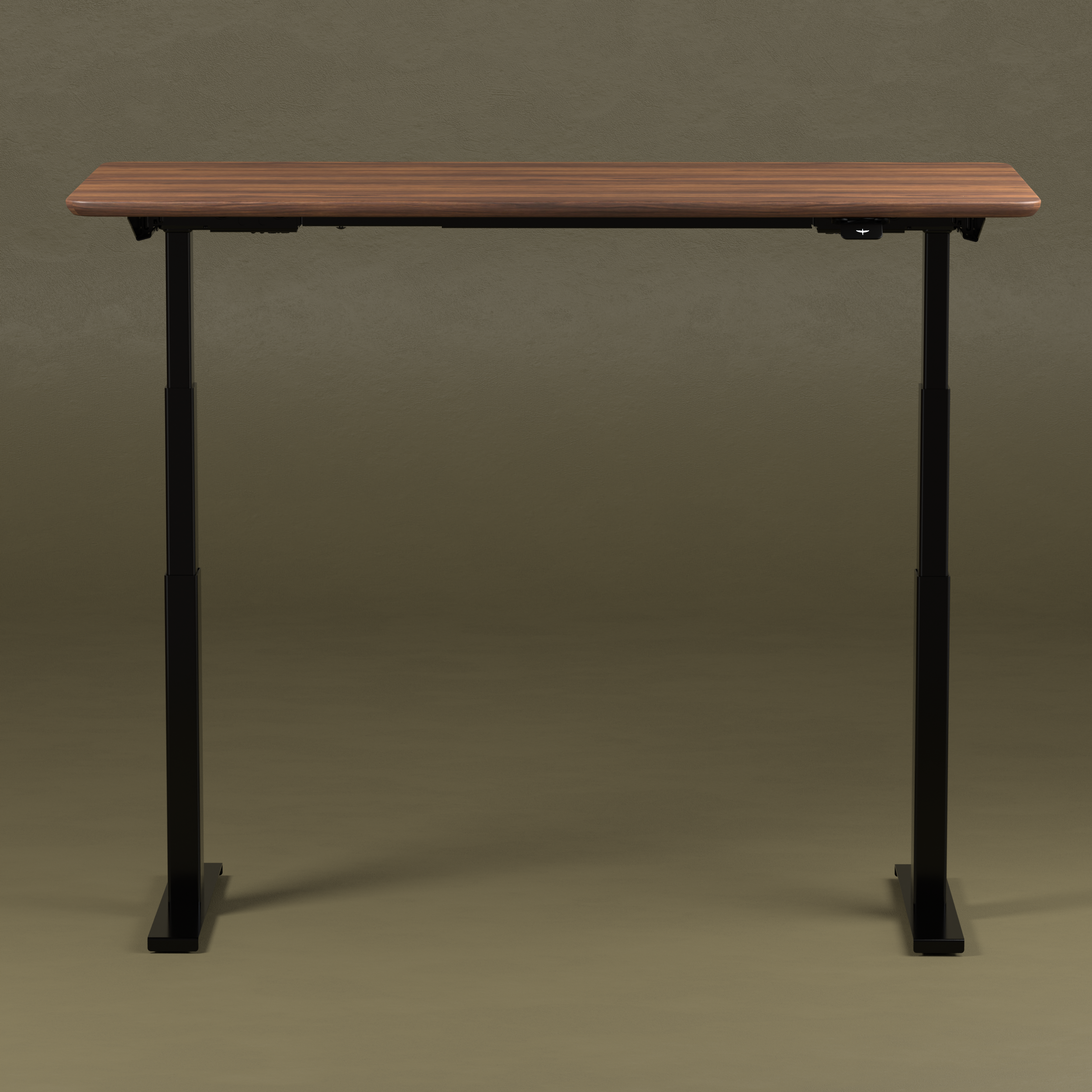 Pelicanwork height adjustable standing desk with walnut tabletop and black frame