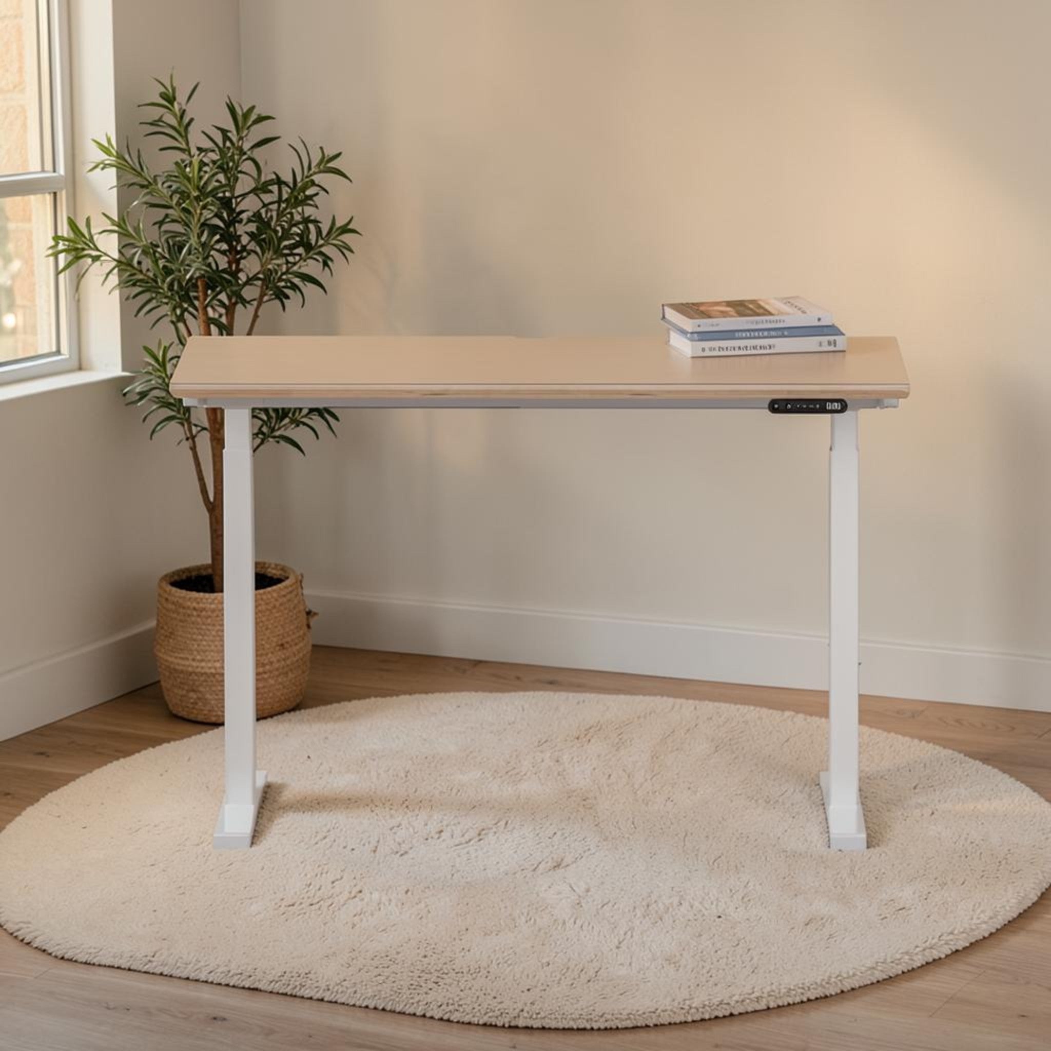 Model 301 | Height Adjustable Desk/Standing Desk (48"x24") | Beige | White Legs