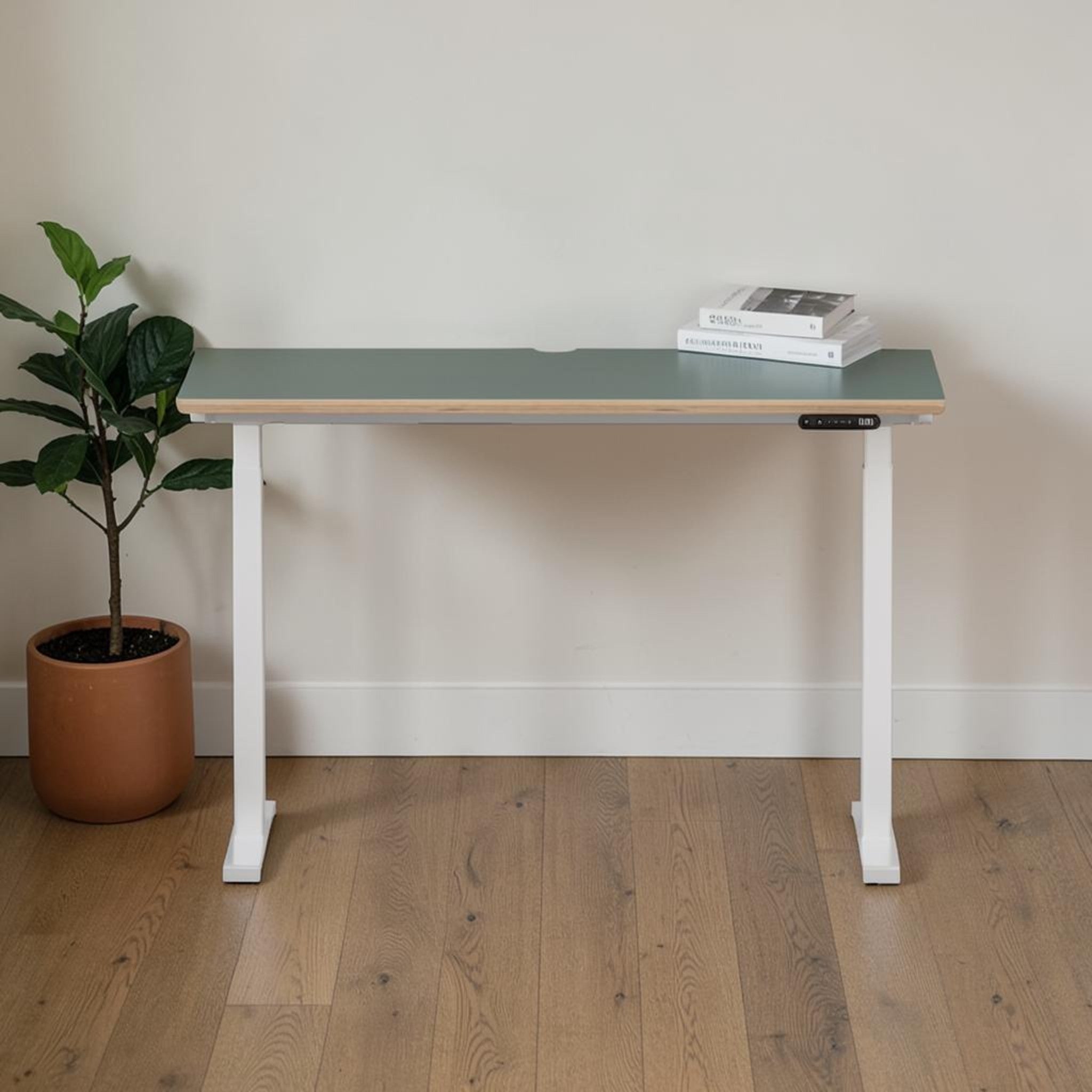 Model 301 | Height Adjustable Desk/Standing Desk (48"x24") | Moss Green | White Legs