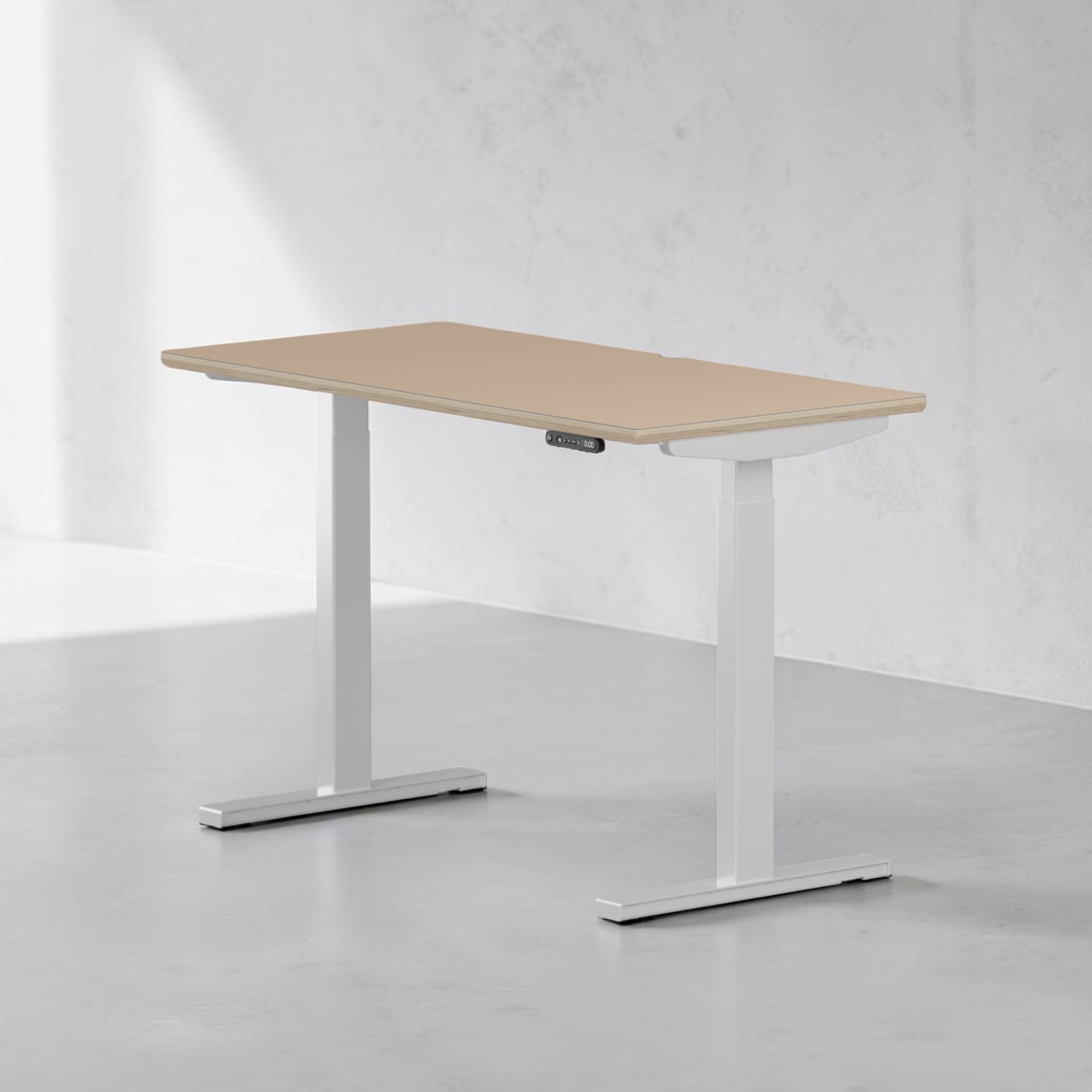 Model 301 | Height Adjustable Desk/Standing Desk (48"x24") | Beige | White Legs