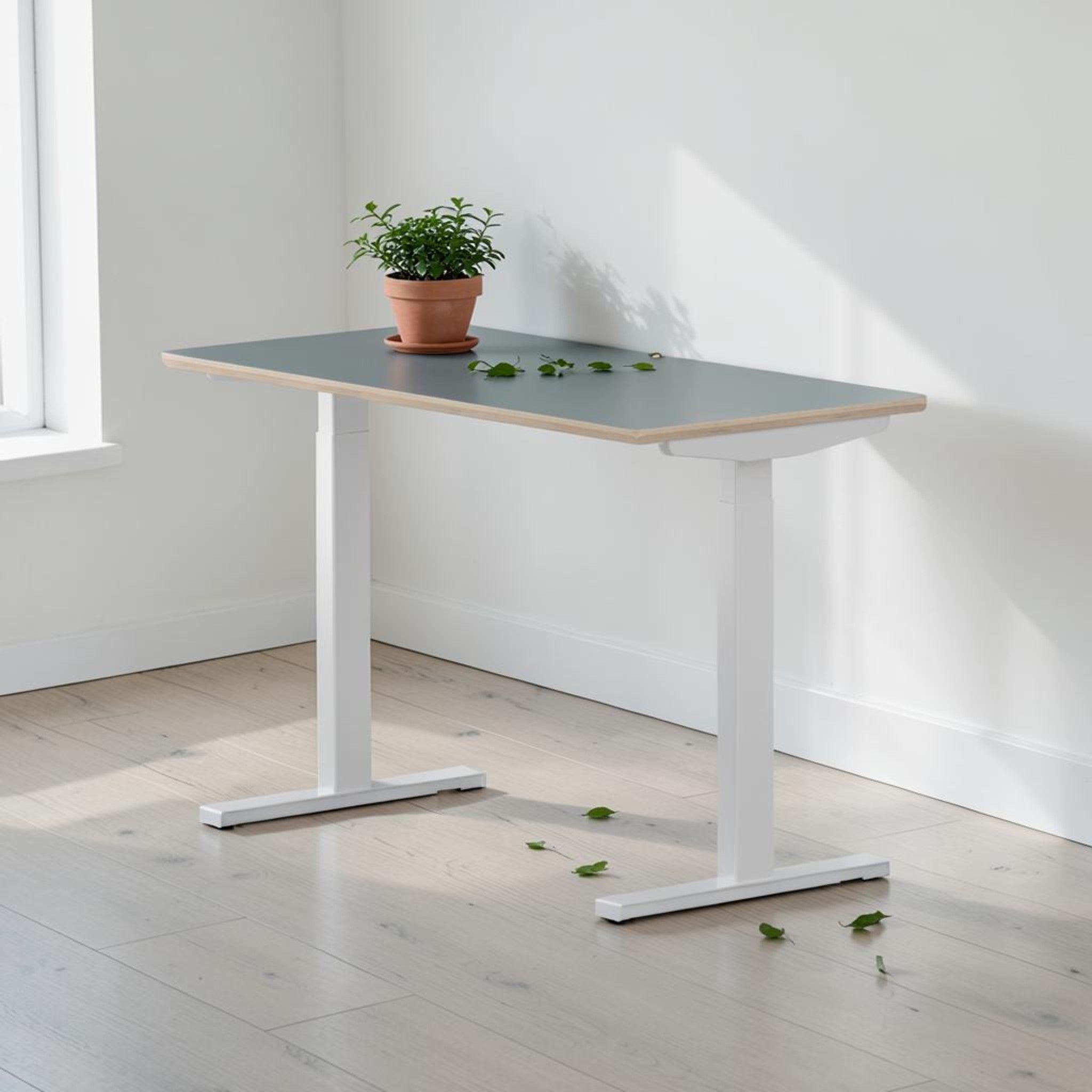 Model 301 | Height Adjustable Desk/Standing Desk (48"x24") | Moss Green | White Legs