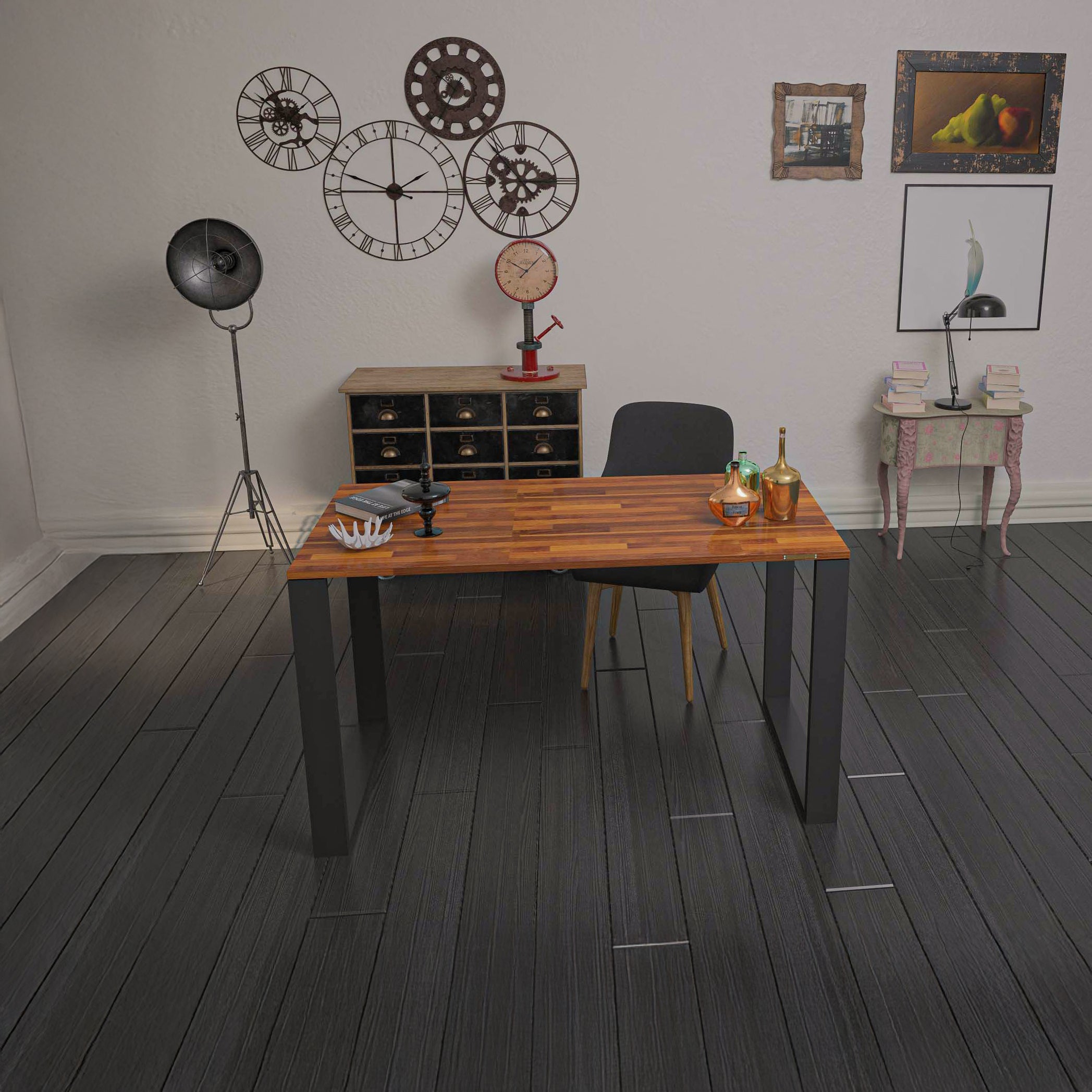 Model 102 Desk - Solid Teak Wood Black Legs (4x2 Feet)