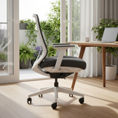 Pelicanwork black and white ergonomic office chair in modern home office setting