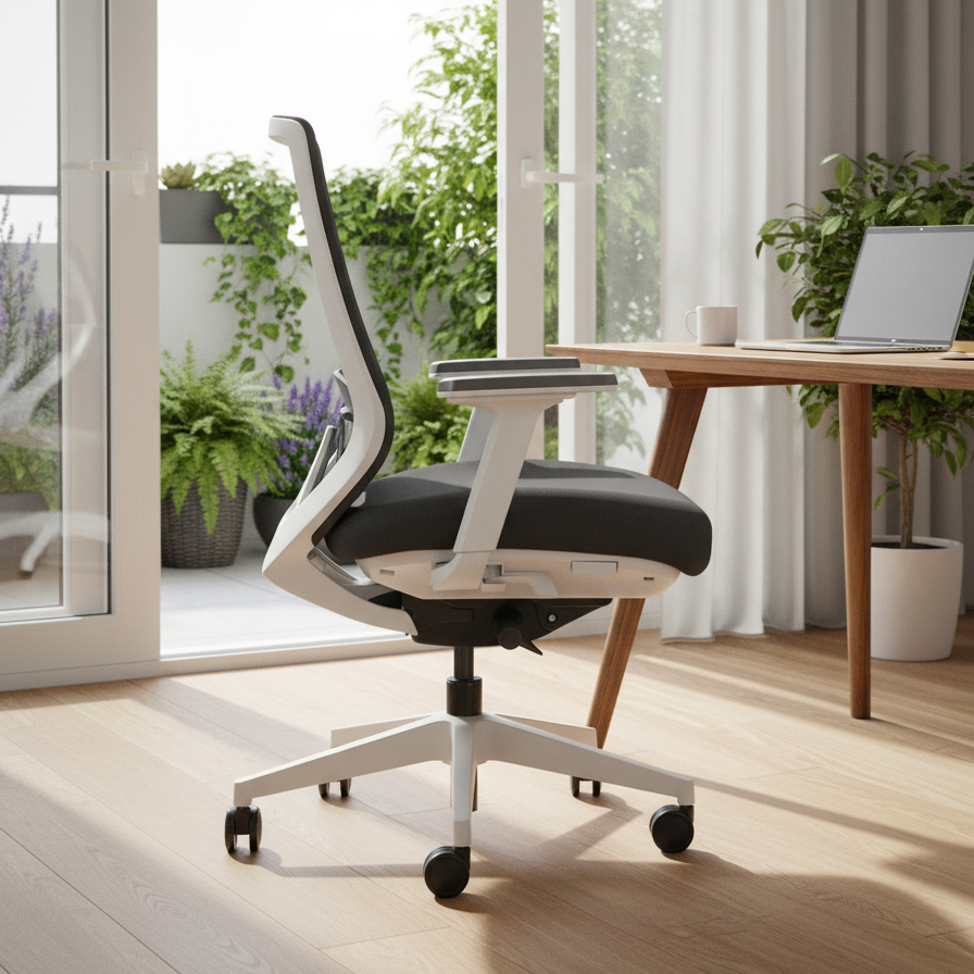 Pelicanwork black and white ergonomic office chair in modern home office setting