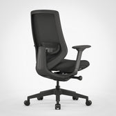Black ergonomic office chair with mesh back, adjustable armrests and lumbar support