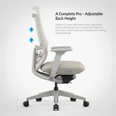 Model 15 beige ergonomic office chair with adjustable back height feature, side view