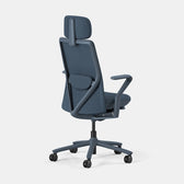 VerveChair Cobalt ergonomic office chair with headrest, back perspective, blue color