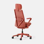 Pelicanwork Verve Chair ergonomic office chair in coral color, rear view with headrest