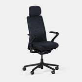 Pelicanwork Verve Chair ergonomic office chair in dark blue with headrest and armrests
