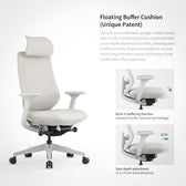 Beige ergonomic office chair with floating buffer cushion and adjustable seat depth
