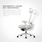 DONATI wire-controlled ergonomic office chair in white, adjustable reclining backrest