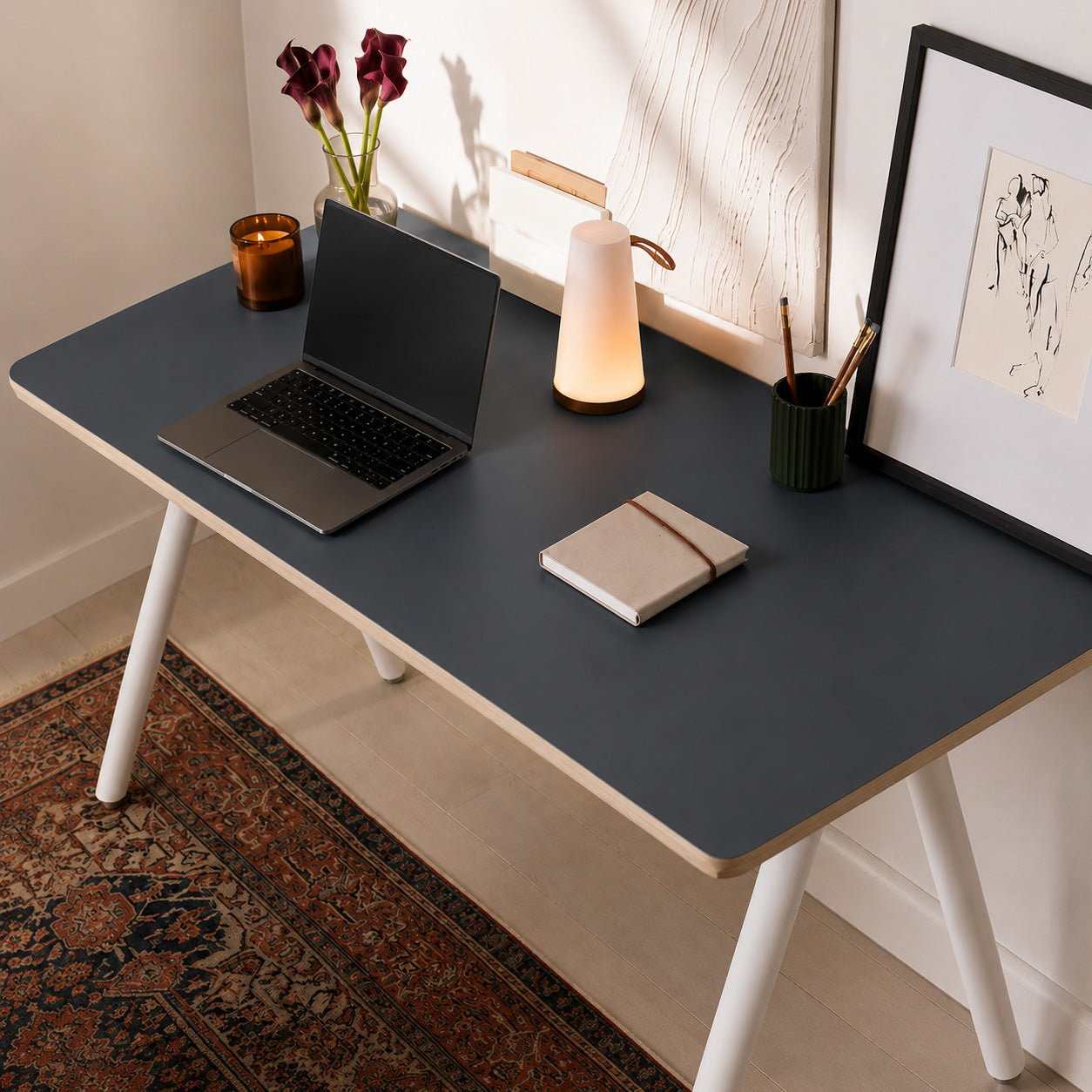 Model 203 Office Desk | Yale Blue | White Legs