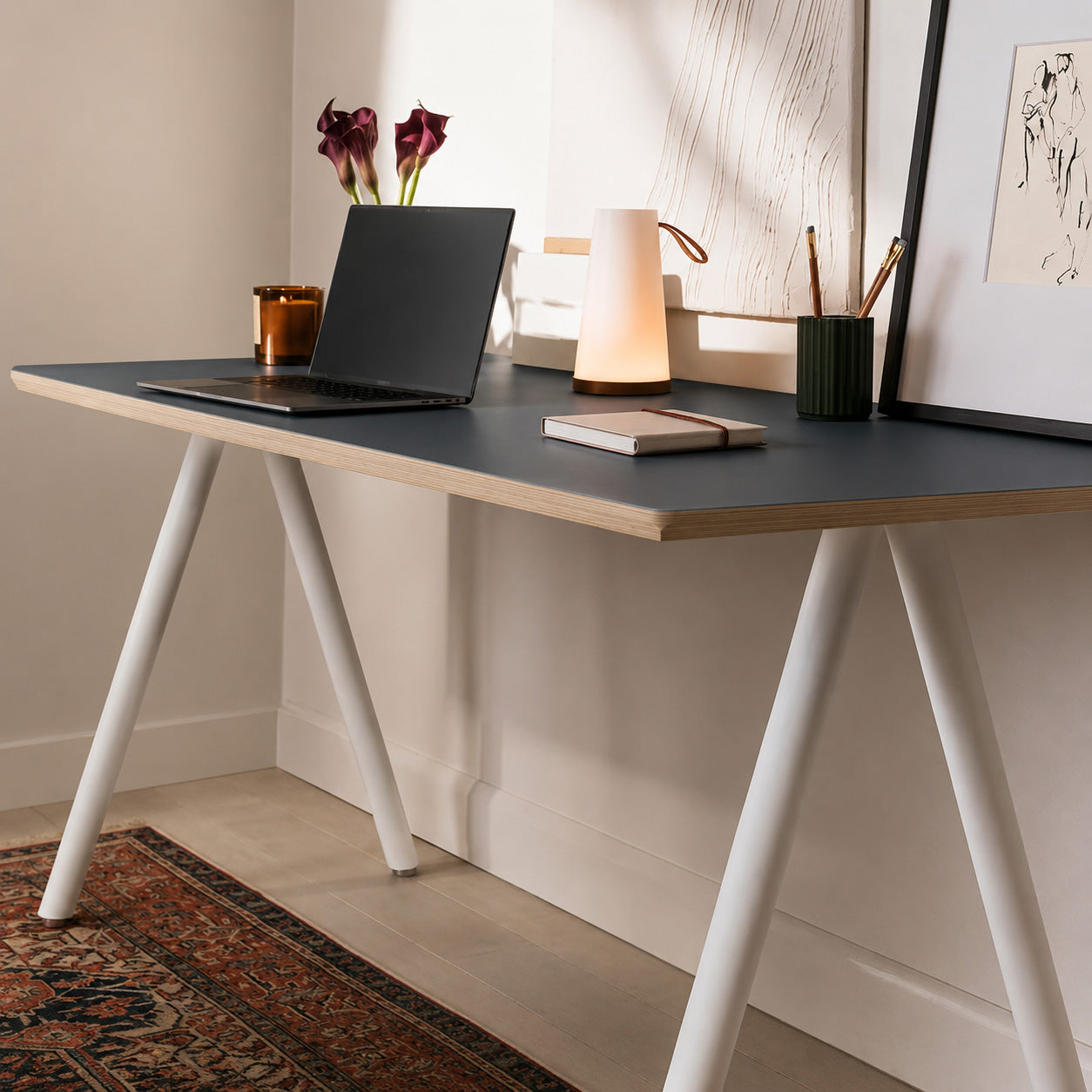 Model 203 Office Desk | Yale Blue | White Legs