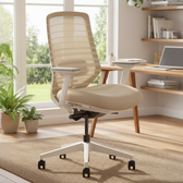 Beige Pelicanwork ergonomic office chair with mesh backrest in a modern home office