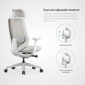 Beige pelicanwork ergonomic office chair with dual-axis adjustable headrest and lumbar support