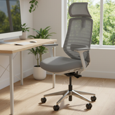 Pelicanwork grey ergonomic office chair with headrest in modern home office