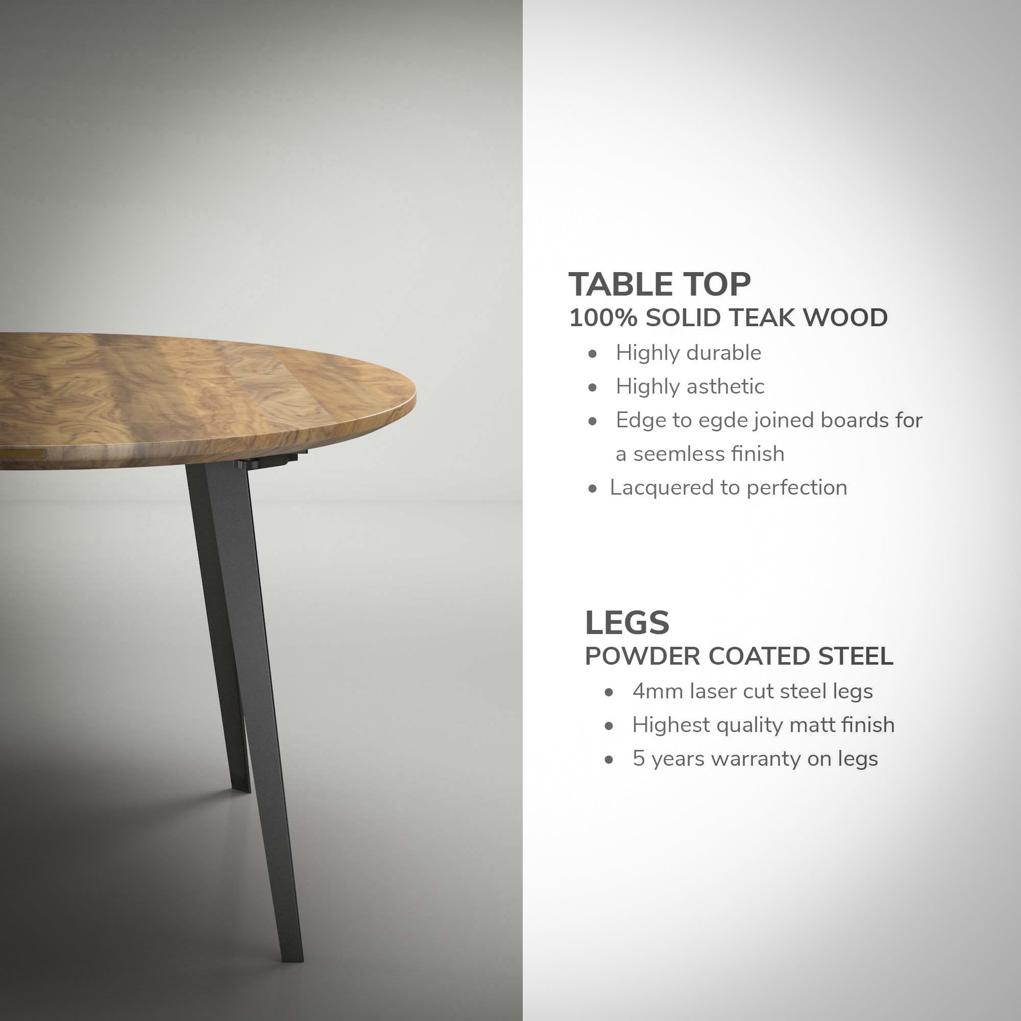 Model 208 Round Table - Solid Teak Wood (Black Legs)